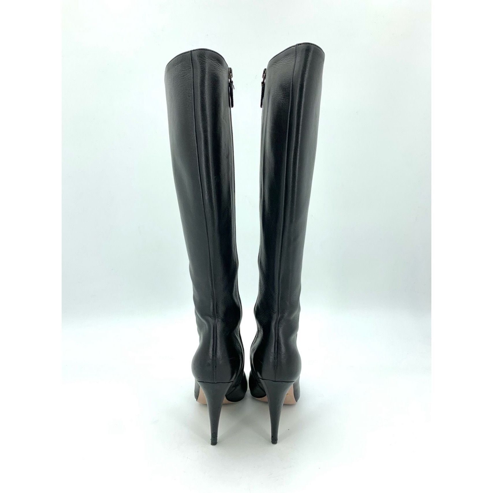 Prada Prada Black Leather Knee-High Stiletto Heel Boots 36.5 Women Size US 6.5 / IT 36.5 - 7 Thumbnail