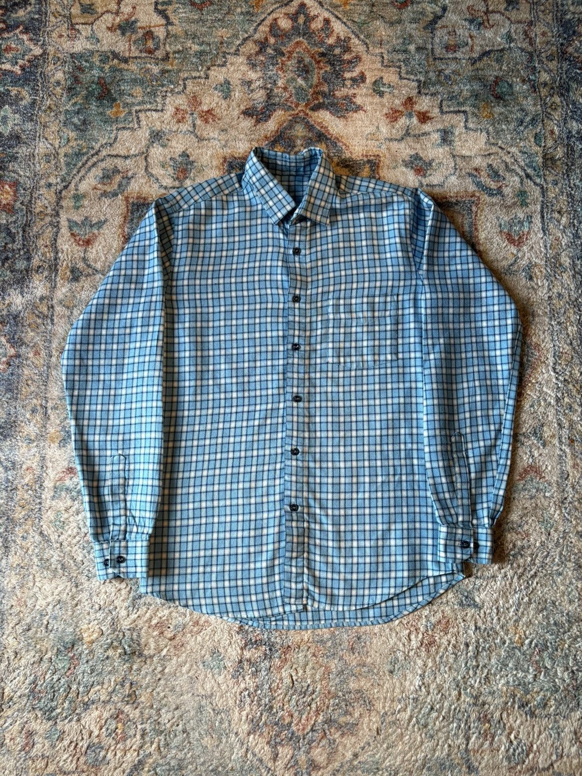 Vintage Vintage 80s Blue Plaid Button-up Shirt Large Size US L / EU 52-54 / 3 - 1 Thumbnail