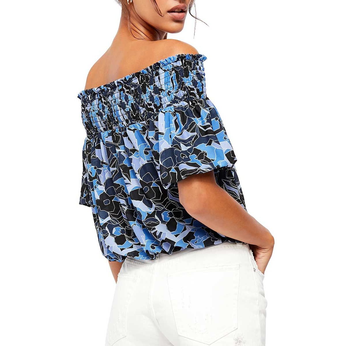 Free People New Free People Boho Bubble Top $78 SMALL Blue Smocked Size S / US 4 / IT 40 - 3 Thumbnail