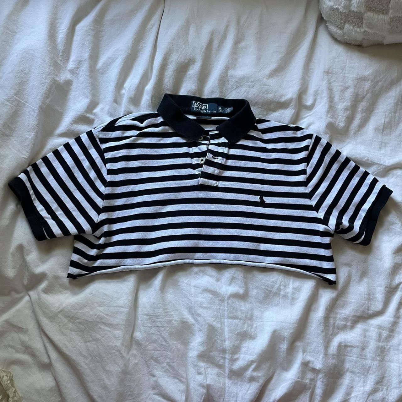 Vintage 90s Cropped Striped Polo Ralph Lauren Top / Polo Shirt Size L / US 10 / IT 46 - 3 Thumbnail