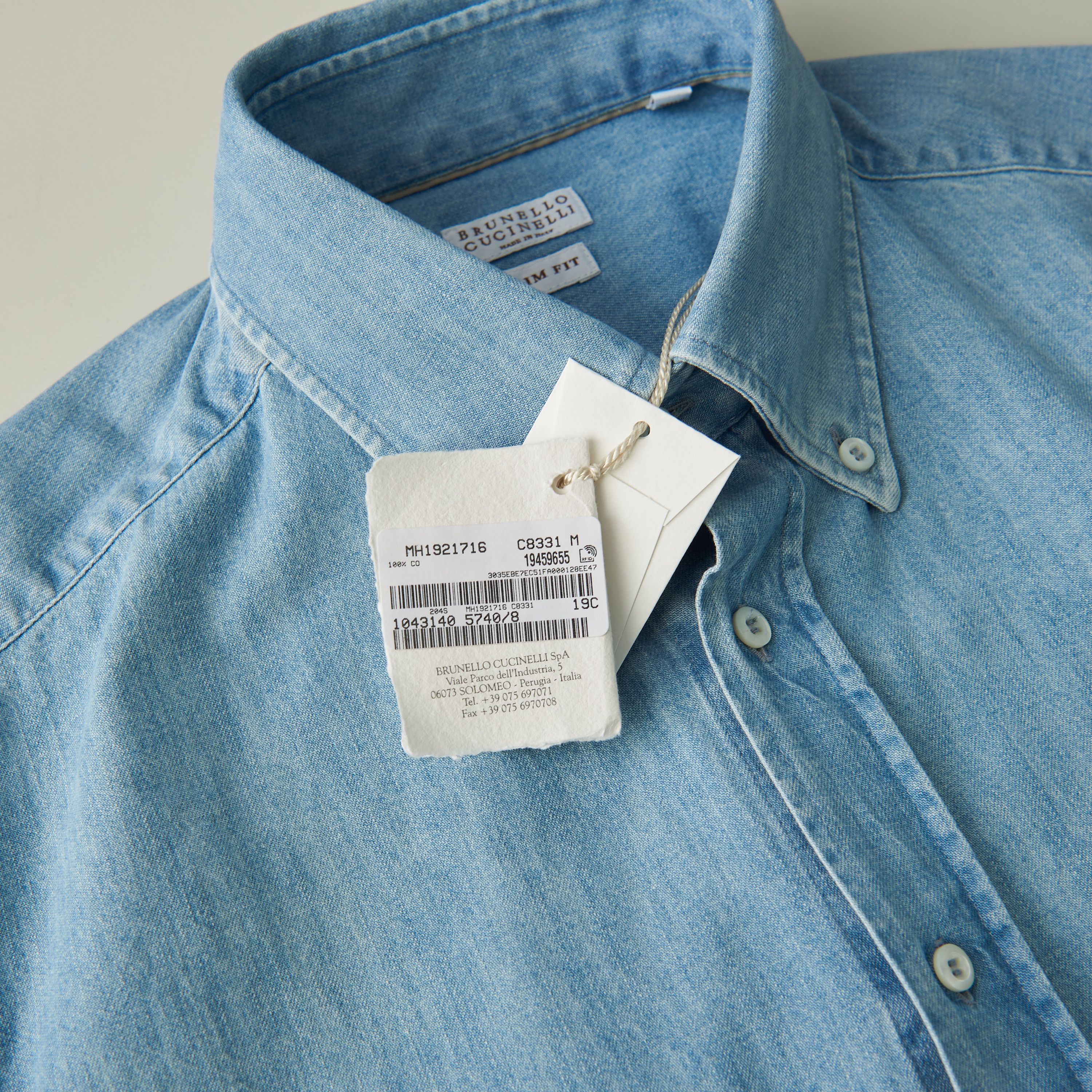 Brunello Cucinelli Denim Shirt - Slimfit, Button Down, Light Blue Cotton Size US M / EU 48-50 / 2 - 18 Thumbnail