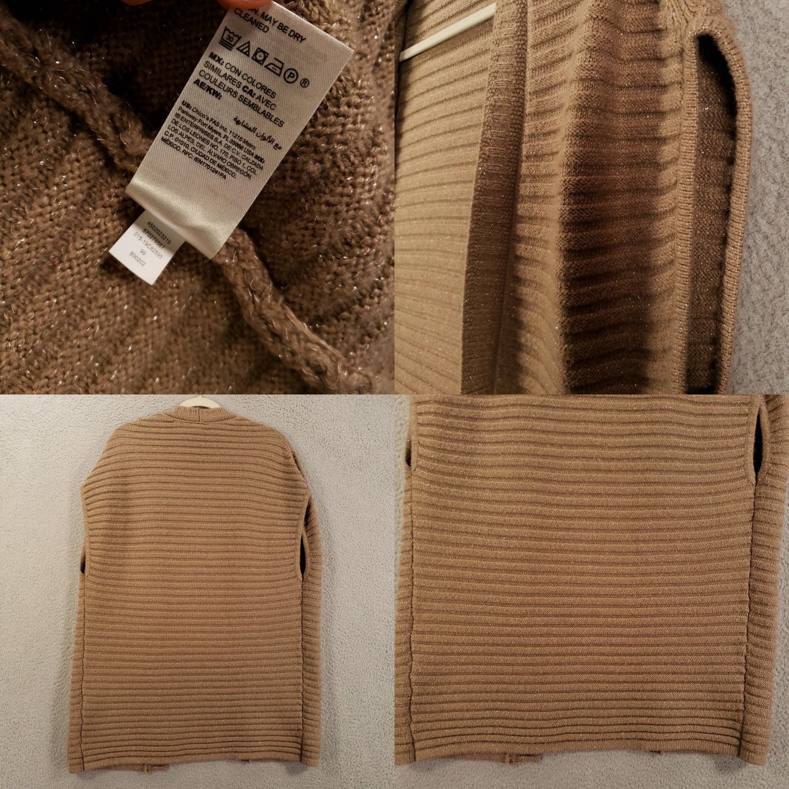 Vintage Chicos Wool Cardigan Vest Womens Medium Tan Shimmer Sparkle Ribbed Sweater Size M / US 6-8 / IT 42-44 - 8 Thumbnail