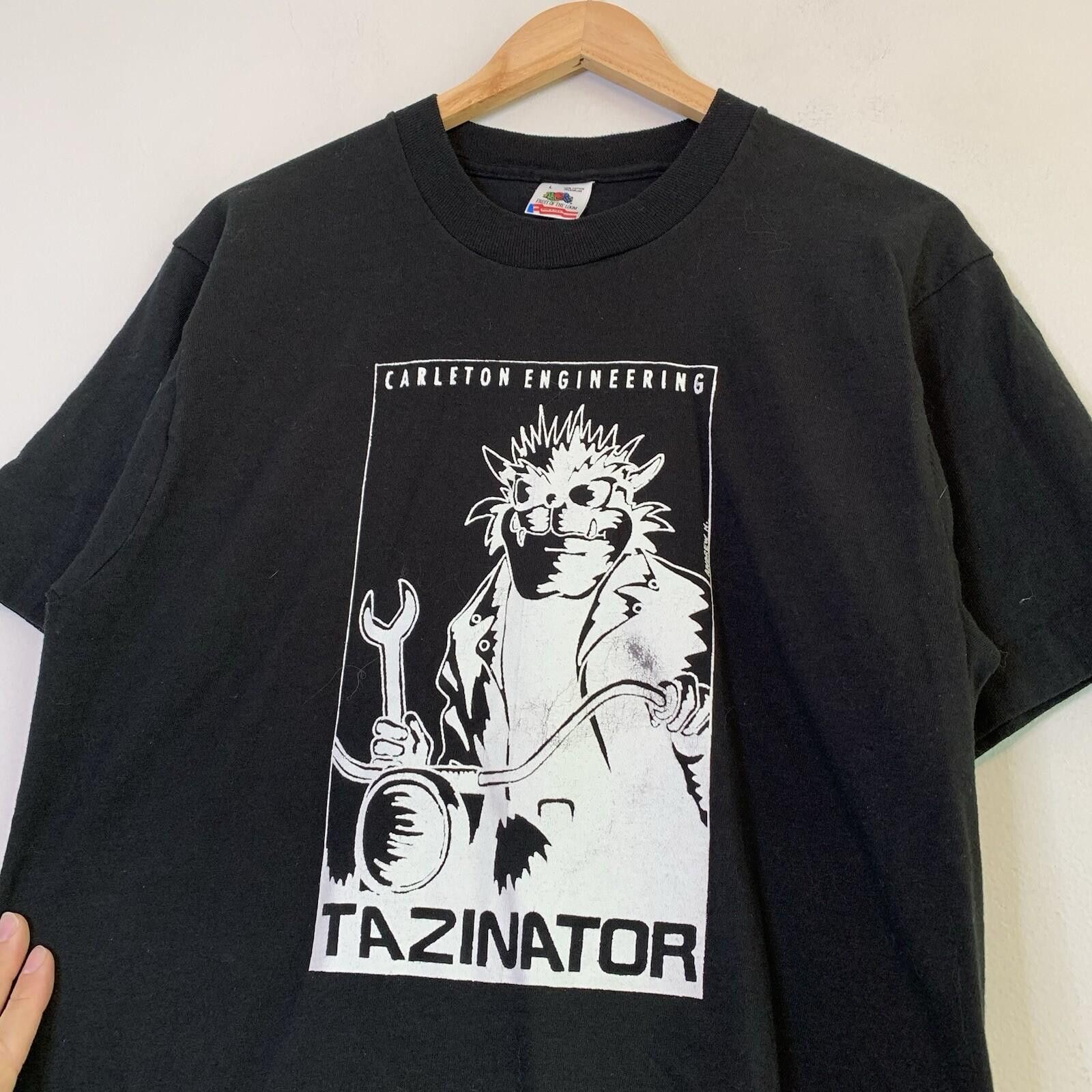 Vintage Vintage 90s Carleton University Tazinator Shirt Black Size L Size US L / EU 52-54 / 3 - 2 Thumbnail