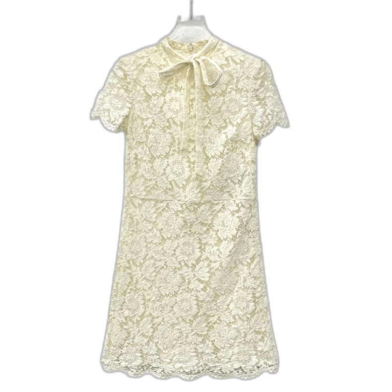Valentino Valentino Beige Lace Short Sleeve Dress Size L / US 10 / IT 46 - 1 Thumbnail