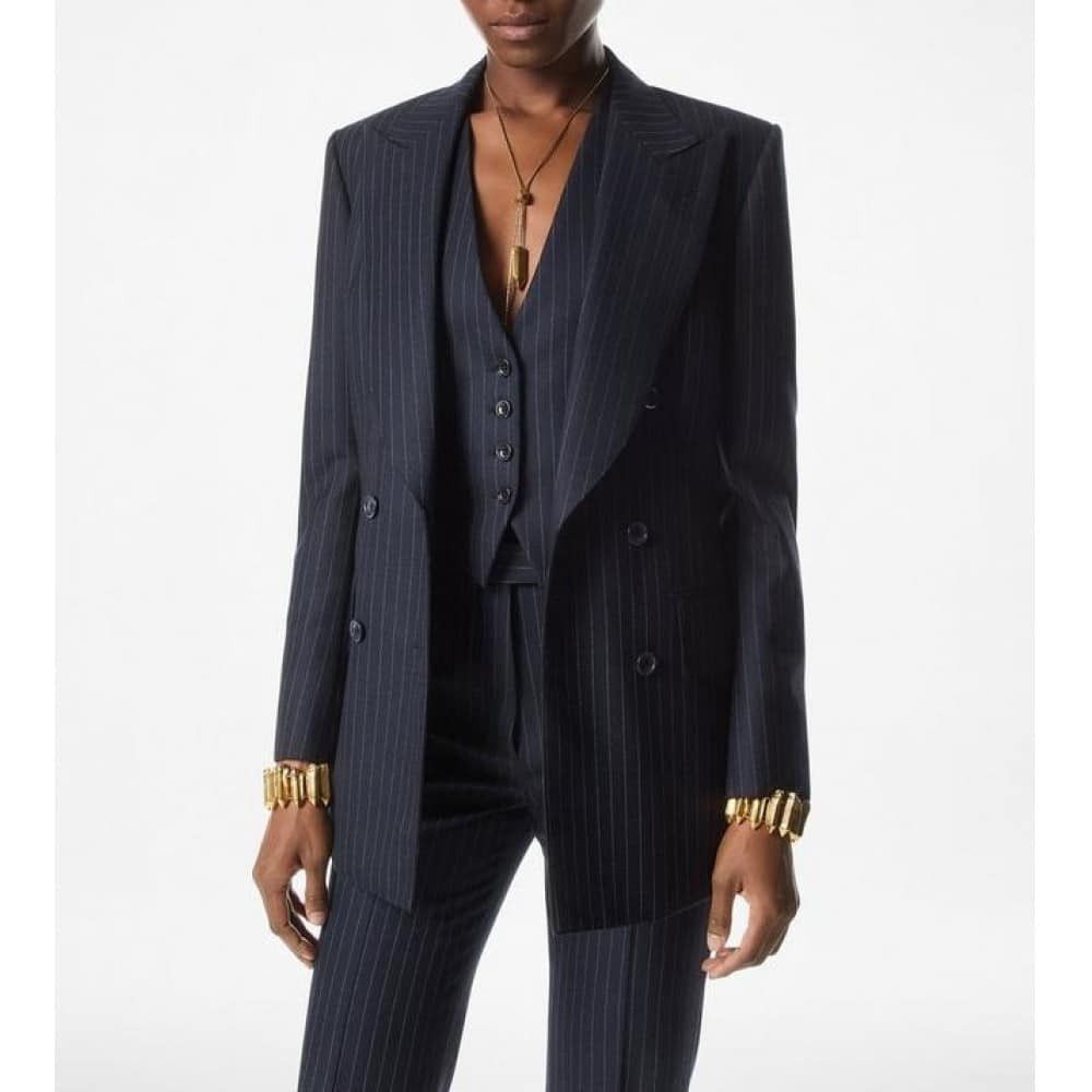 Tom Ford o1loc1c1125 GI2992 Striped Wool Flannel Bianca Jacket Blue Size XS / US 0-2 / IT 36-38 - 2 Thumbnail