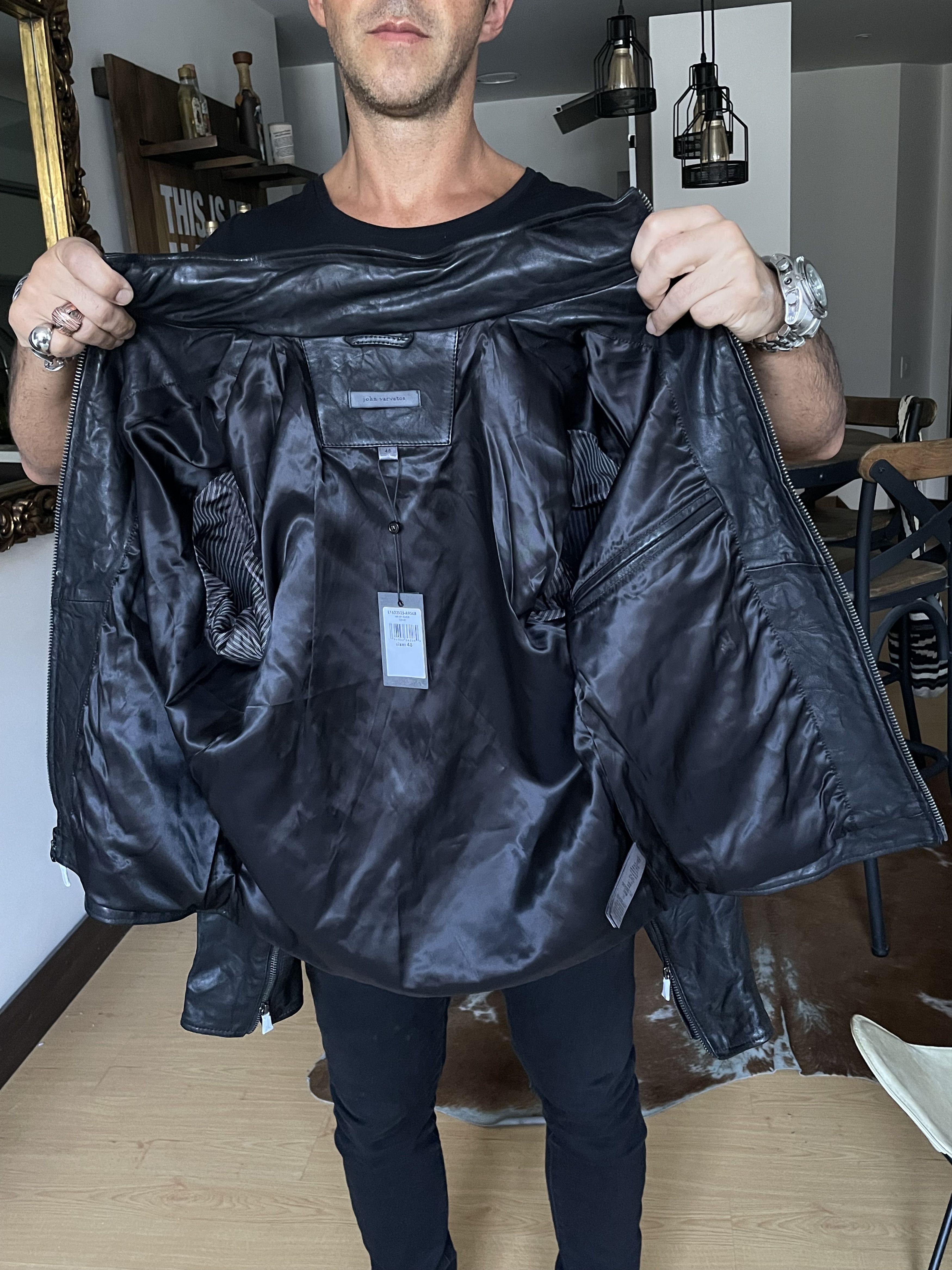 John Varvatos John Varvatos Crinkled Slim Fit Leather Jacket Black Size US M / EU 48-50 / 2 - 4 Thumbnail