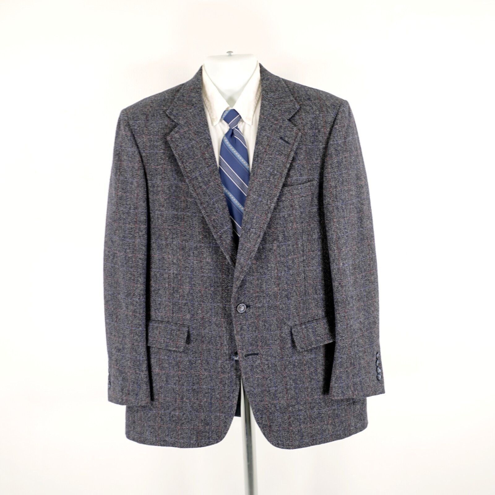 Hart Schaffner Marx Hart Schaffner Marx Tweed Wool Gray Houndstooth Red Blue Win Size 40R - 4 Thumbnail