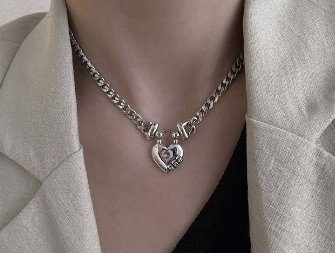 Jewelry Love Heart Zircon Chain Necklace Size ONE SIZE - 5 Thumbnail