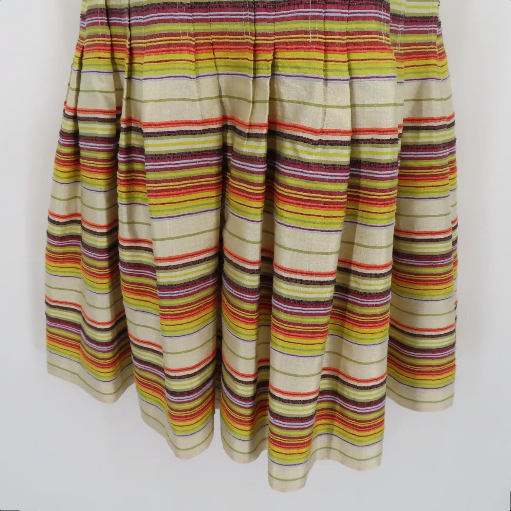 Akris Akris Punto Dress Woman 4 US 36 FR Multicolor Horizontal Stripe Pleated Knee Length Silk A-Line Sleeveless Zip Back Womens Size S / US 4 / IT 40 - 4 Thumbnail
