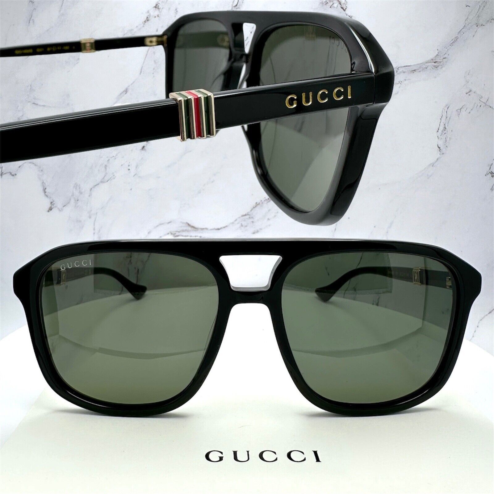 Gucci New Gucci Sunglasses Black Aviator Red Green Gold Logo Size ONE SIZE - 24 Thumbnail