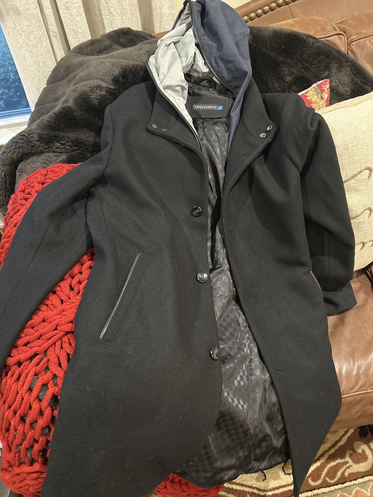 Vince Camuto Vince Camuto Black Wool-Blend Car Coat with Hooded Bib Size US M / EU 48-50 / 2 - 3 Thumbnail