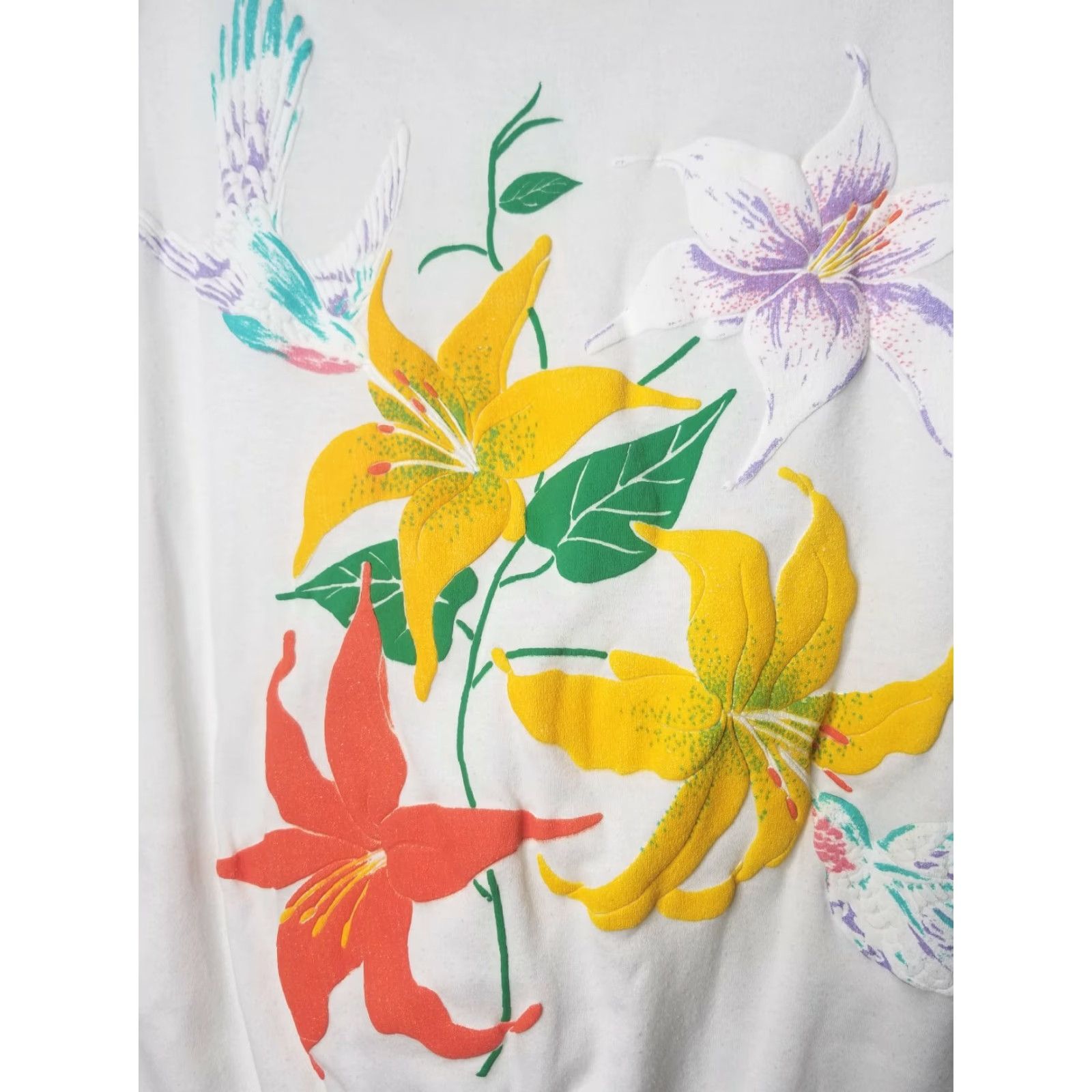 Vintage VINTAGE Jane Colby T-Shirt 1980s Womens M Cotton Blend Floral Hummingbird White Casual Graphic Size M / US 6-8 / IT 42-44 - 2 Thumbnail
