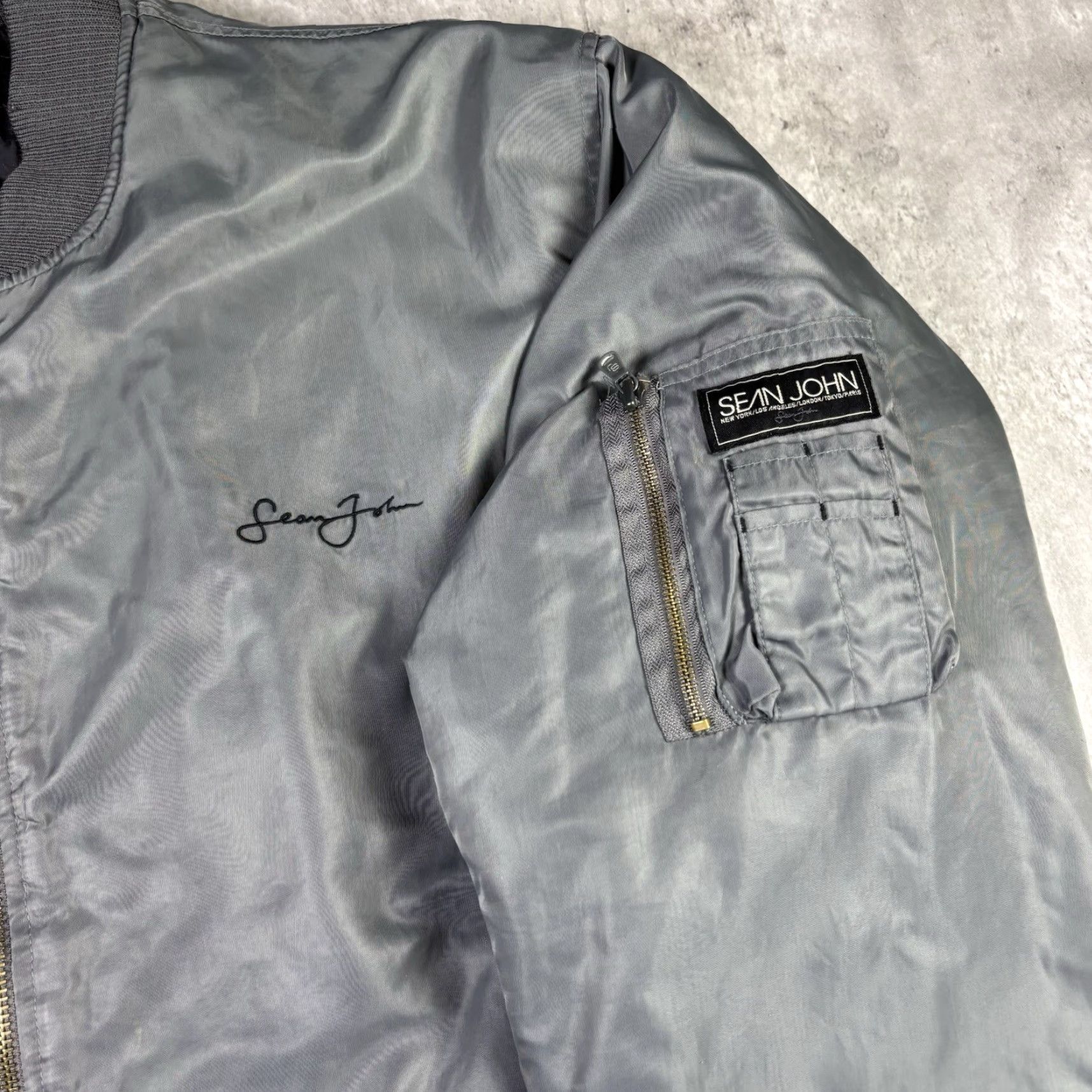Sean John VINTAGE Sean John Bomber Jacket Gray Full Zip 2XL Mens 90s Military Style Size US XXL / EU 58 / 5 - 3 Thumbnail