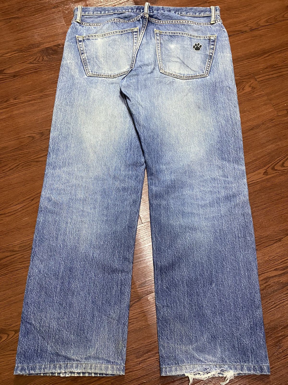 Japanese Brand Vintage Uniqlo Blue Wash Patched Distressed Loose Jeans Size US 36 / EU 52 - 2 Thumbnail