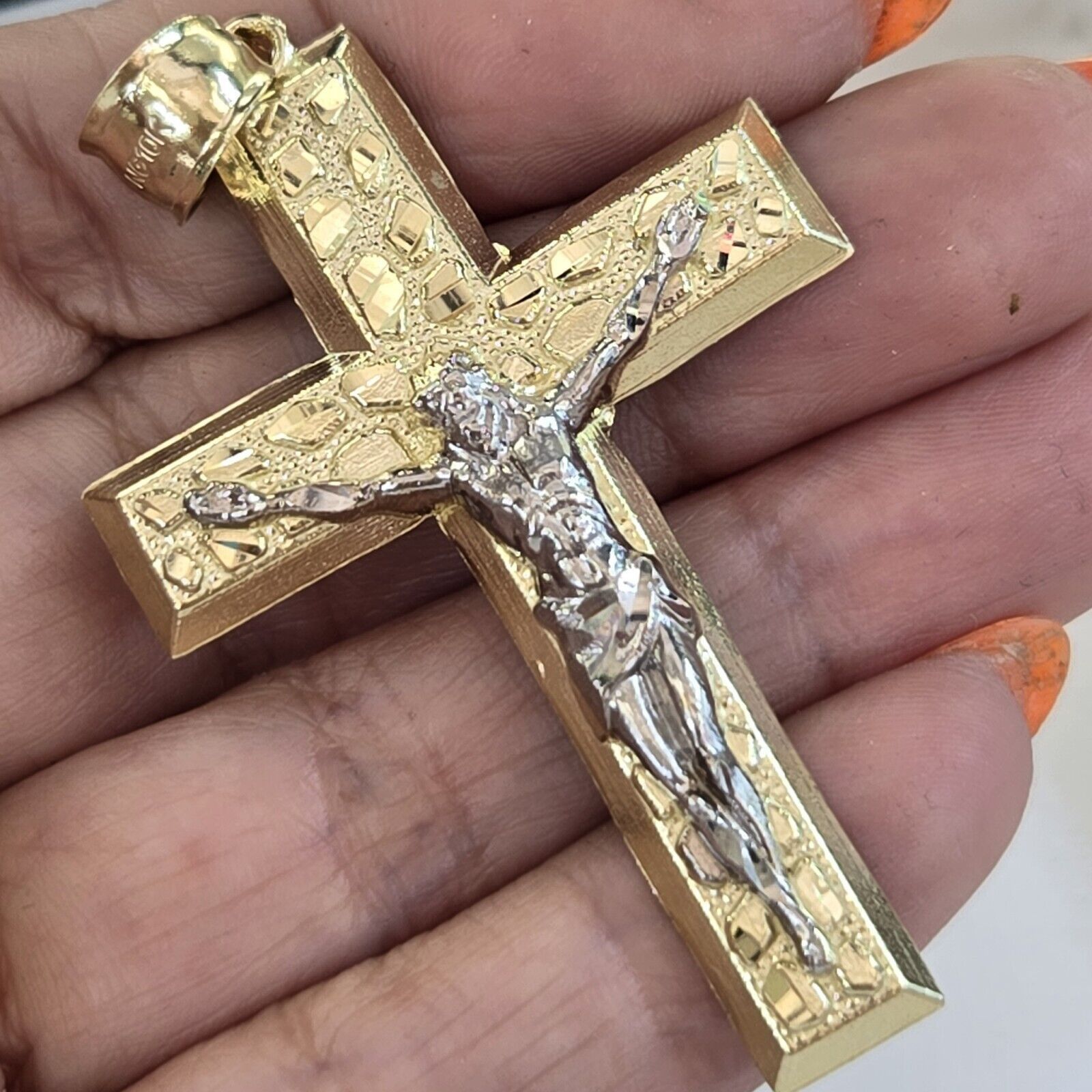 Real 10k Gold nugget Jesus Crucifix Cross Pendant charm