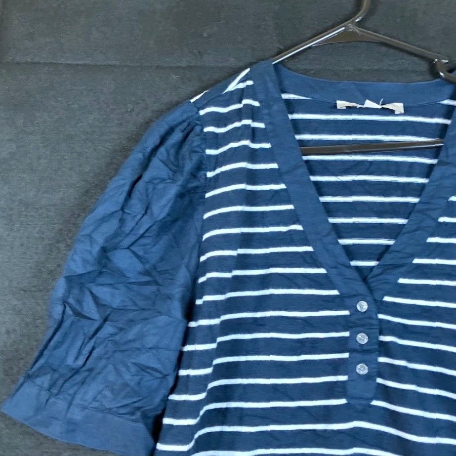 Loft Loft Shirt Womens Navy White Striped V Neck Puff Short Sleeve Modal Blend Large Size L / US 10 / IT 46 - 4 Thumbnail