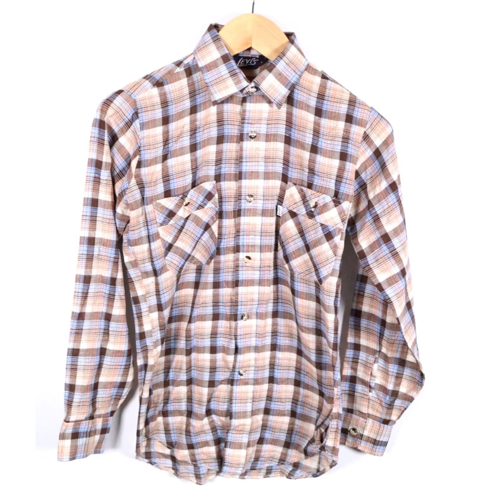 Levi's VINTAGE Levi's Shirt Men's Small Brown Orange Plaid White Tab Grunge Thin Fabric 70s Size US S / EU 44-46 / 1 - 2 Thumbnail