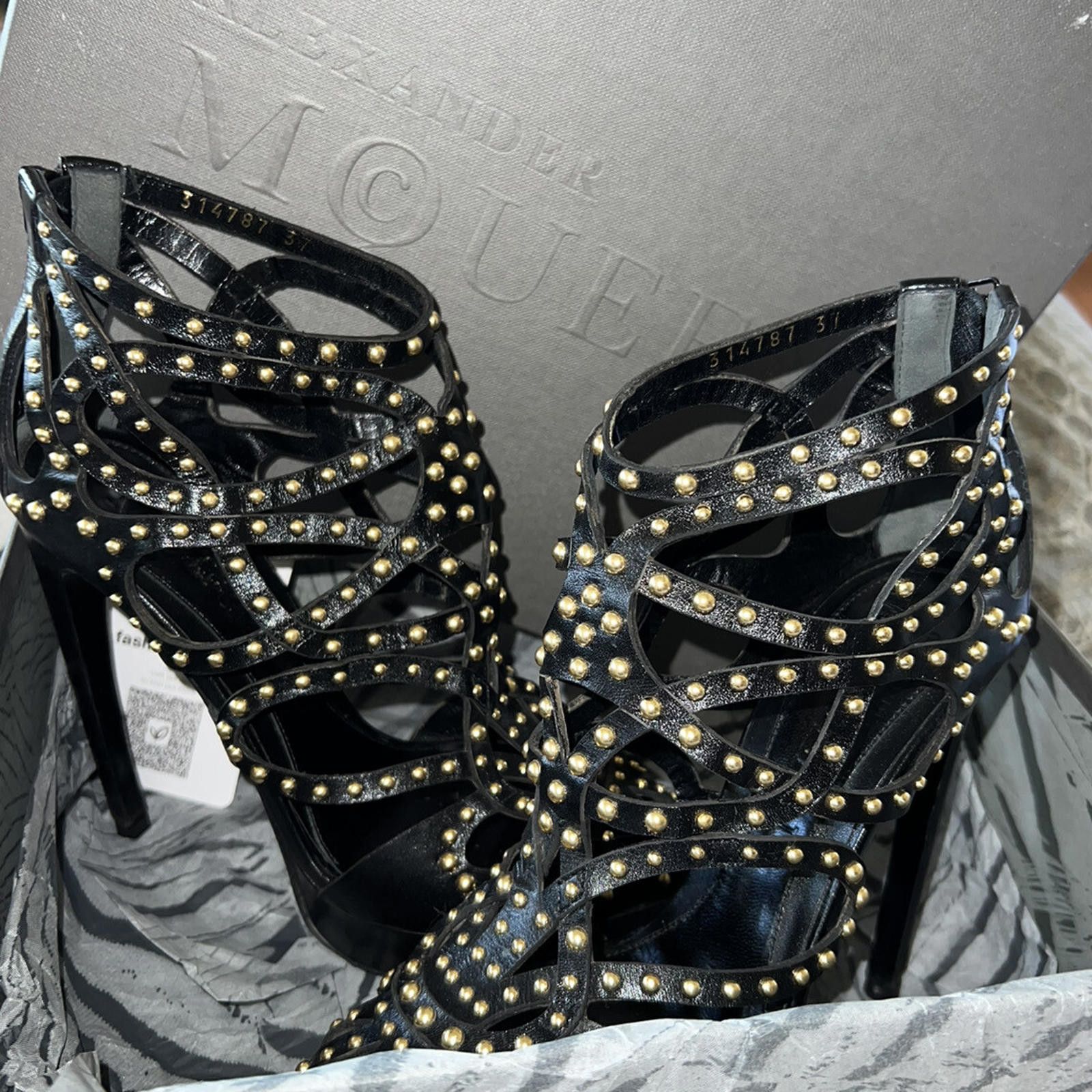 Alexander McQueen Alexander McQueen Studded Black Leather Cage Bootie US 7 Size US 7 / IT 37 - 1 Thumbnail