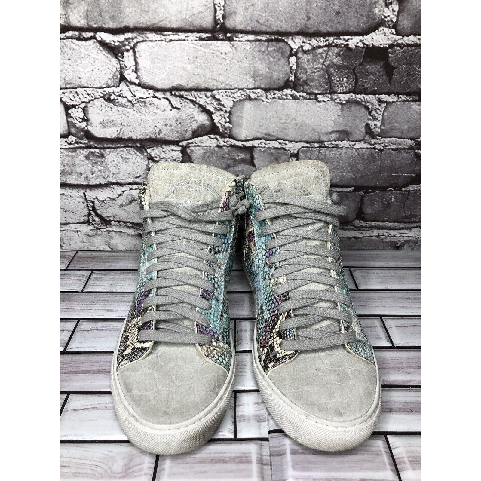 P448 P448 Blue Leather Snake Lace Up Casual Side Zip High Top Sne Size US 8.5 / IT 38.5 - 18 Thumbnail