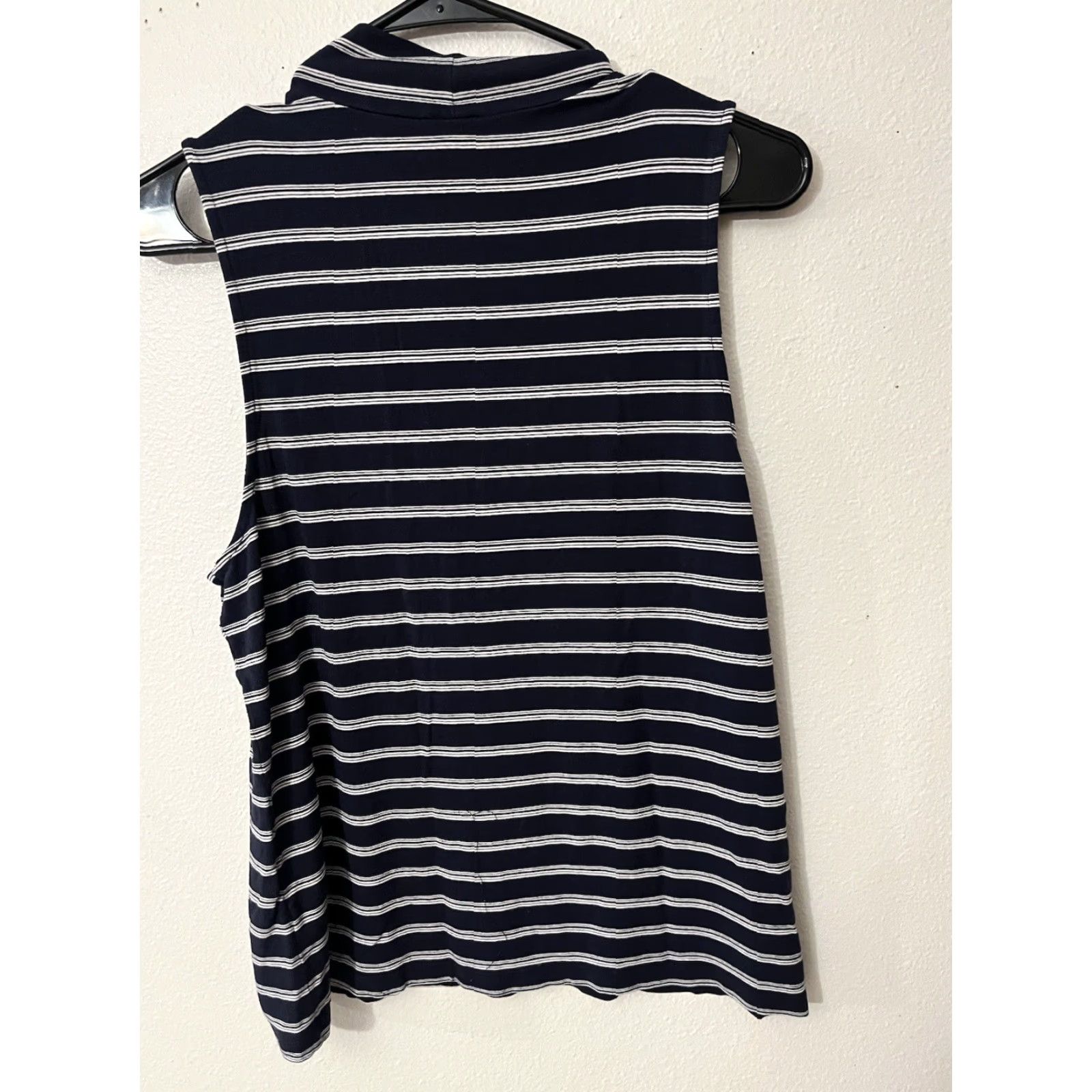 H&M H&M Tunic Shirt Striped Navy White Mock-Neck Sleeveless L Blue Women Size L / US 10 / IT 46 - 3 Thumbnail