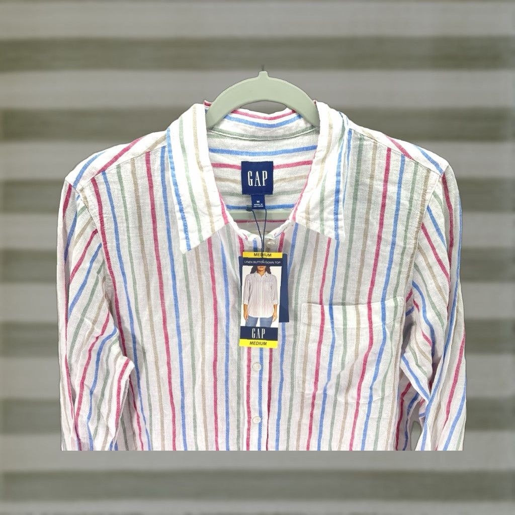 Gap Gap Shirt Women Medium Stripe Button Long Sleeve Linen Blend Casual NWT Size M / US 6-8 / IT 42-44 - 1 Thumbnail