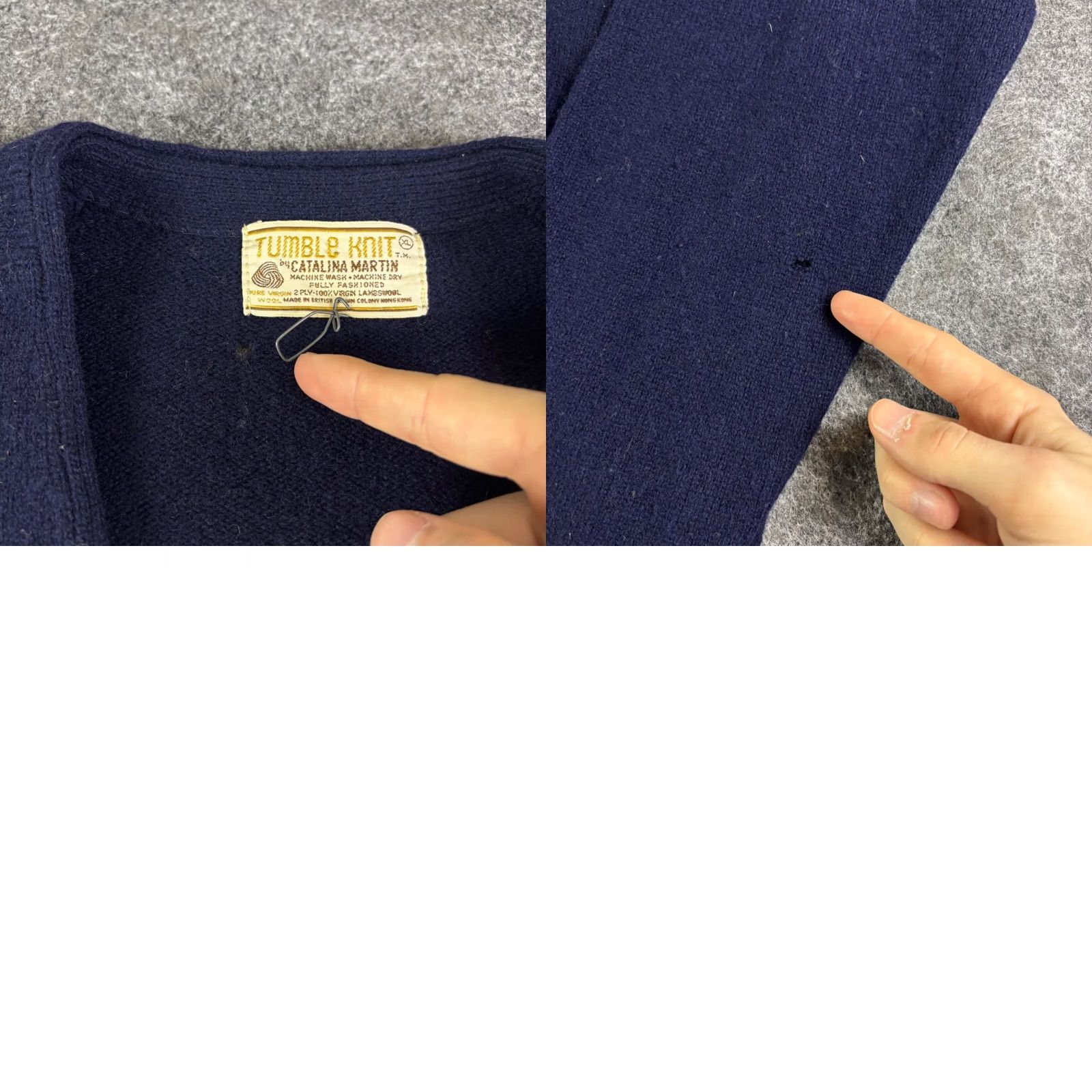 Catalina VINTAGE Tumble Knit Cardigan Wool Navy XL Mens V-Neck Button Pockets 80s Solid Knit Size US XL / EU 56 / 4 - 8 Thumbnail