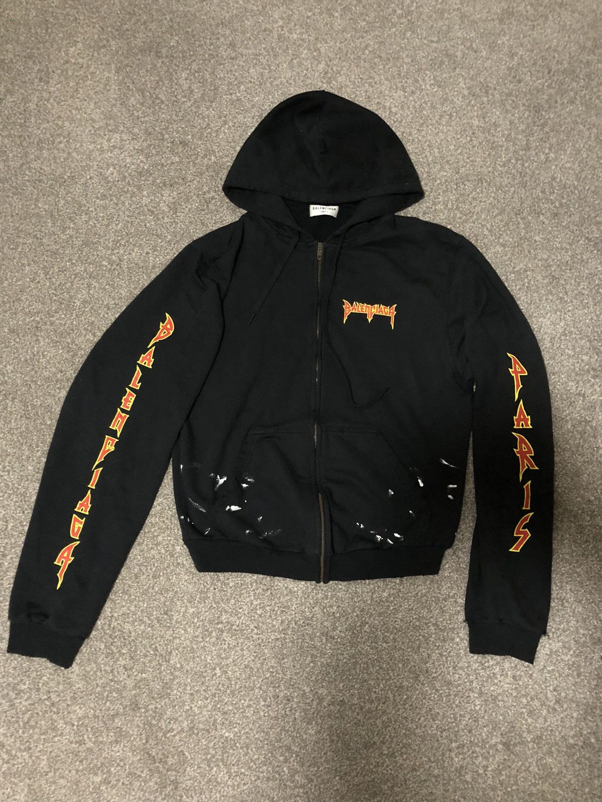 image of Balenciaga Metal Logo Zip-Up Hoodie in Black, Men's (Size Small)