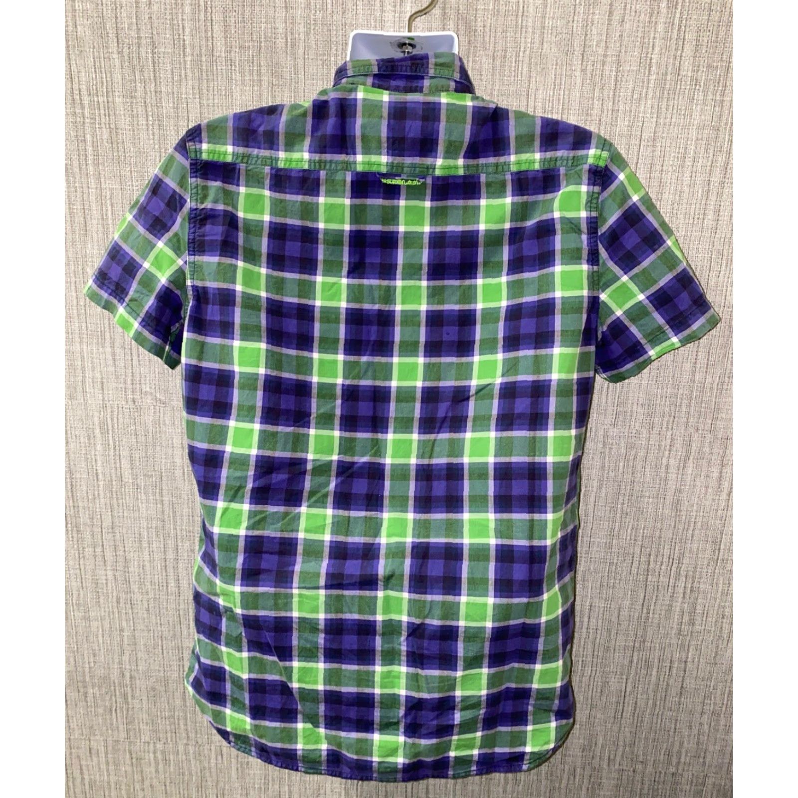 Superdry Superdry Shirt Men L Blue/Green Checkered Short Sleeve Button-Up Regular Collar Cotton Size US L / EU 52-54 / 3 - 5 Thumbnail