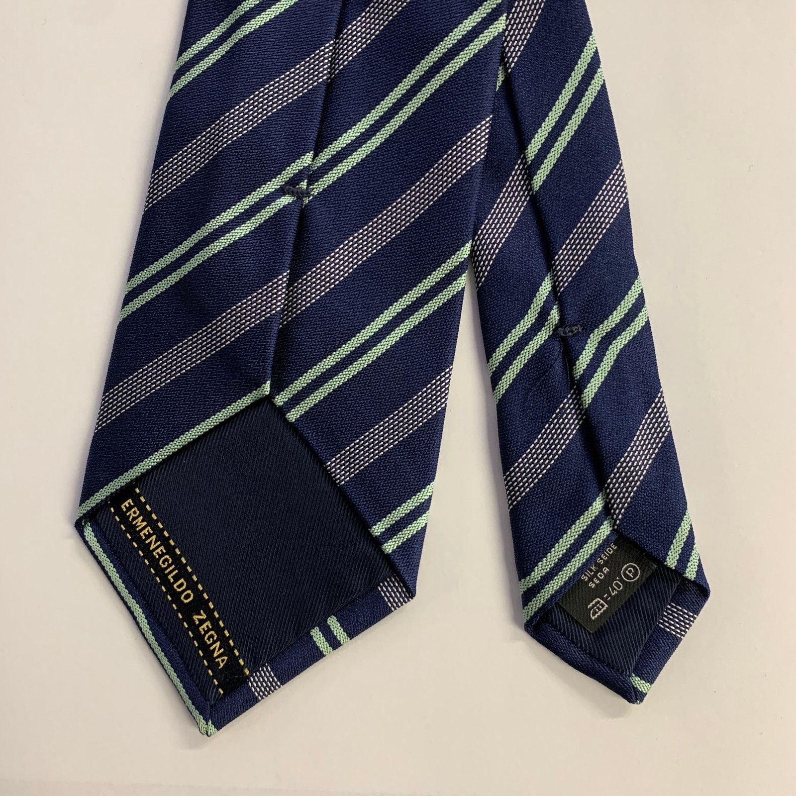 Ermenegildo Zegna ERMENEGILDO ZEGNA Navy Mint Diagonal Stripe Silk Tie Size ONE SIZE - 2 Thumbnail