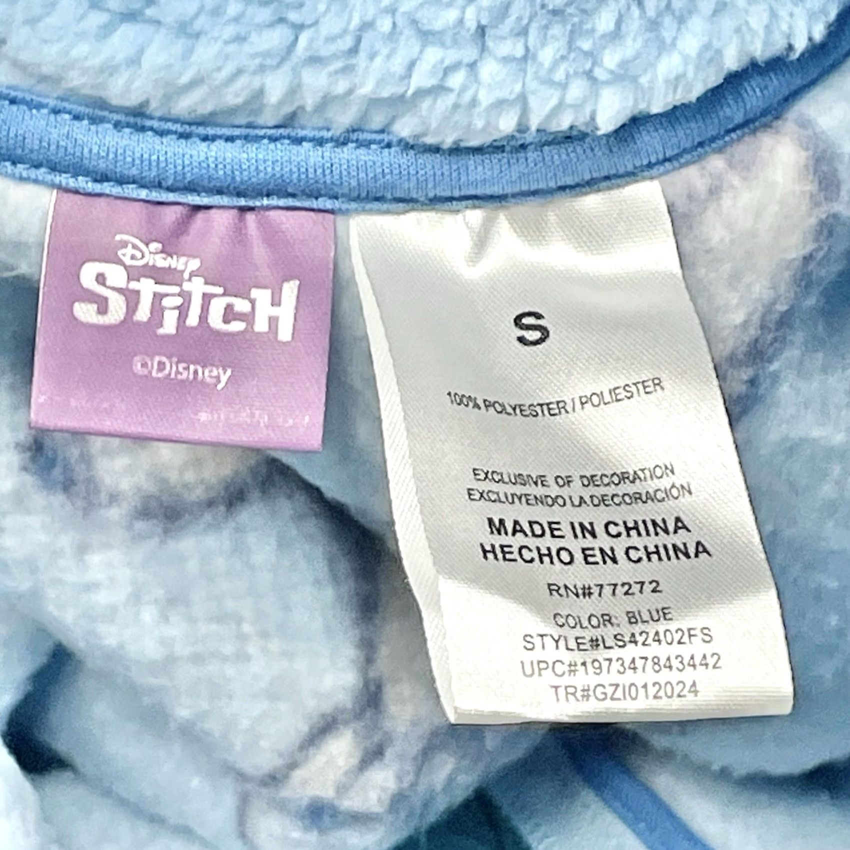 Disney Disney Lilo & Stitch Women Blue Stitch Cute Pose 1/4 Zip Fleece Sweatshirt S Size S / US 4 / IT 40 - 3 Thumbnail