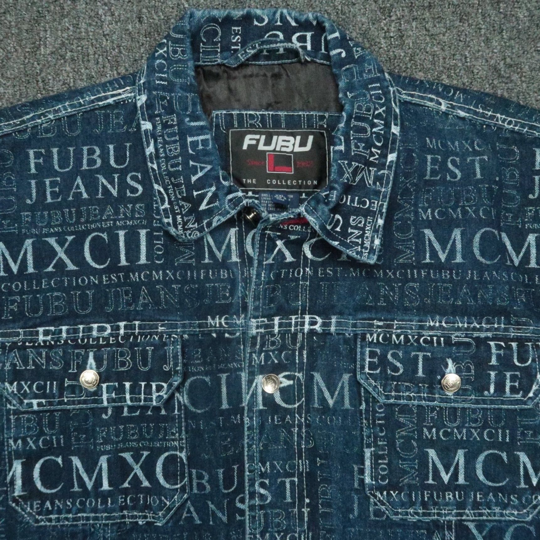 Fubu VINTAGE FUBU Jacket Mens 2XL Denim Blue Overcoat Button Collared Pockets 90s Concert Wear Mens Size US XXL / EU 58 / 5 - 2 Thumbnail