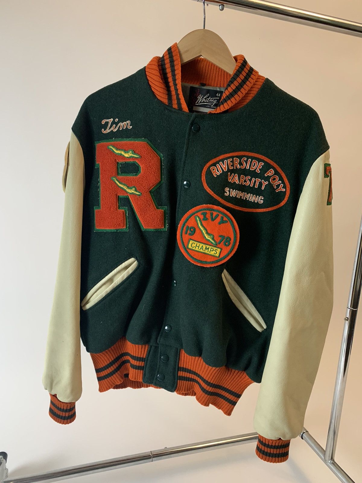 image of Vintage Swimming Varsity Jacket in Green, Men's (Size Large)