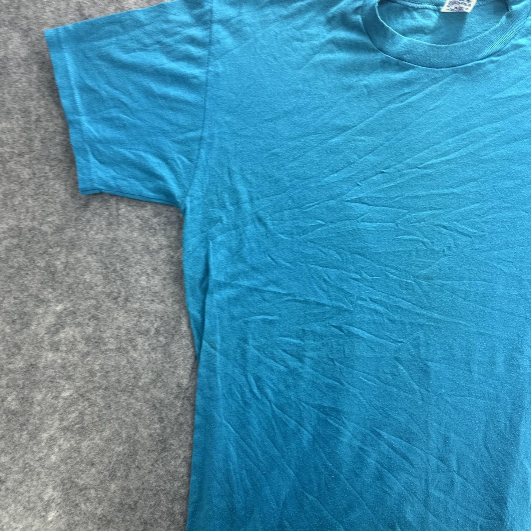 Jerzees VINTAGE Jerzees Shirt Mens One Size Blue Made USA 50/50 Single Stitch Blank 80s XL Adult Mens Blue 80s Shirt Size US XL / EU 56 / 4 - 5 Thumbnail