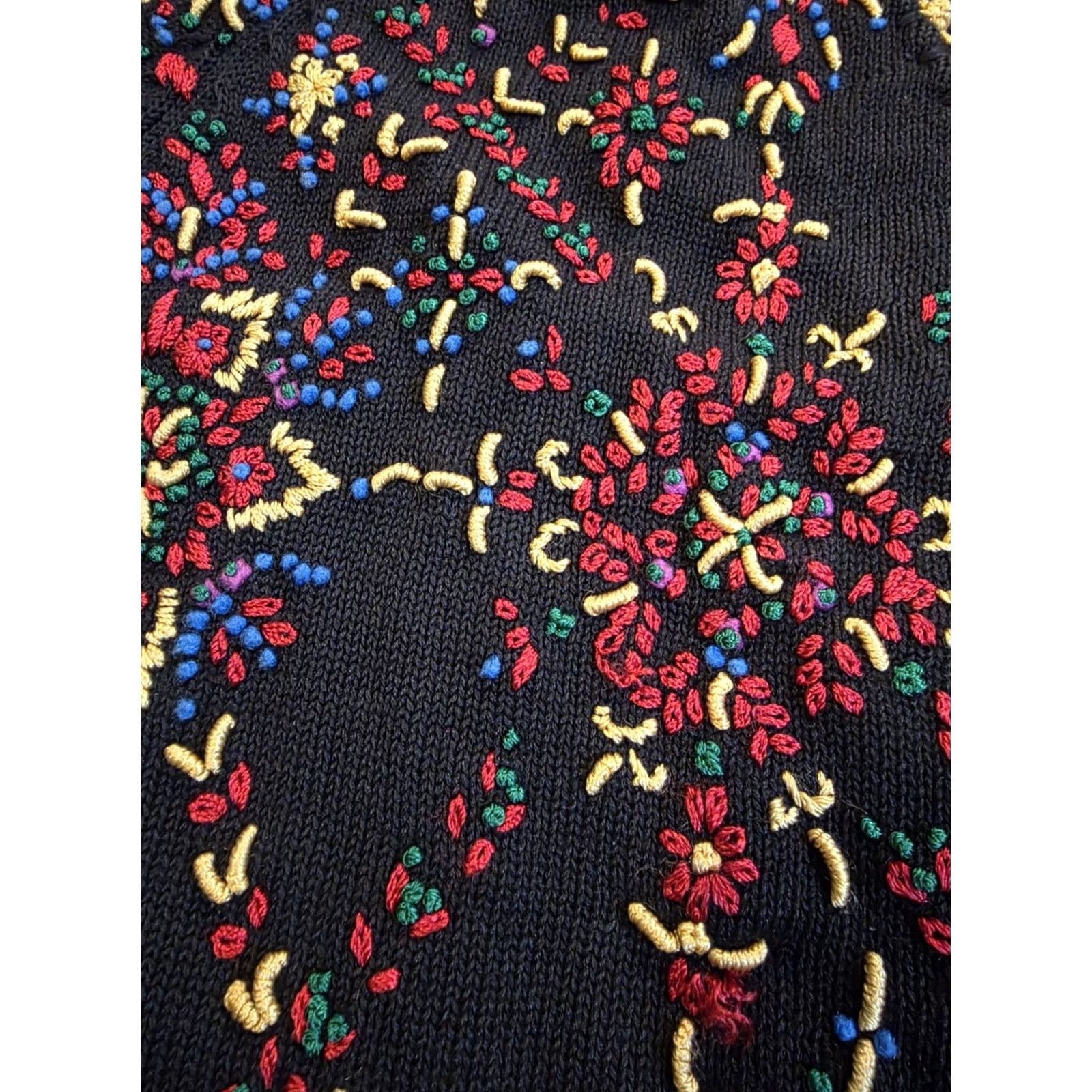 Simons VINTAGE Michael Simon Cardigan Sweater 3D Embroidered Flowers Black Sz M Medium Women Size M / US 6-8 / IT 42-44 - 4 Thumbnail