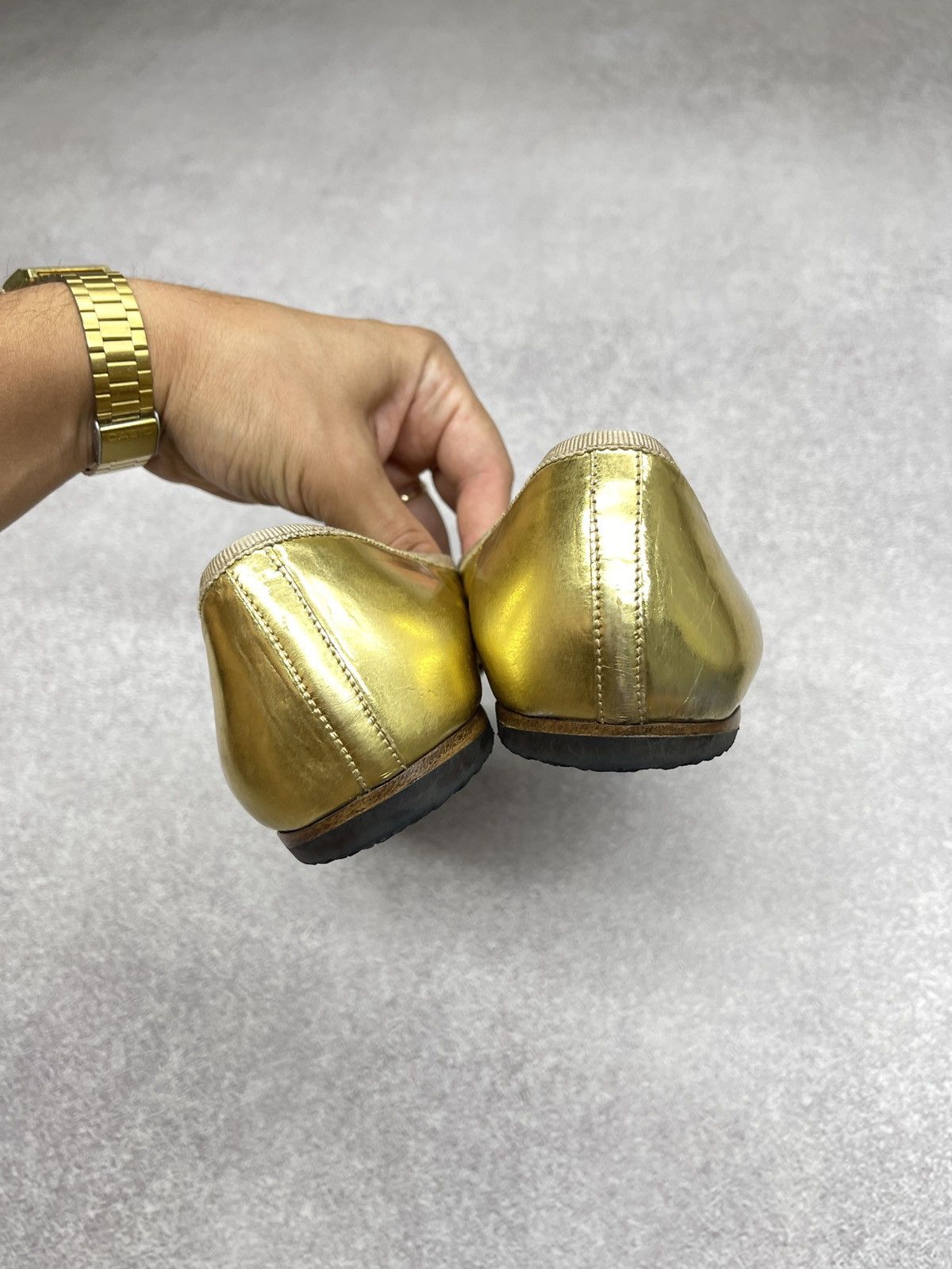 Prada Vintage Leather Prada Ballet Flats Shoes Gold Retro Luxury Size US 8.5 / IT 38.5 - 4 Thumbnail