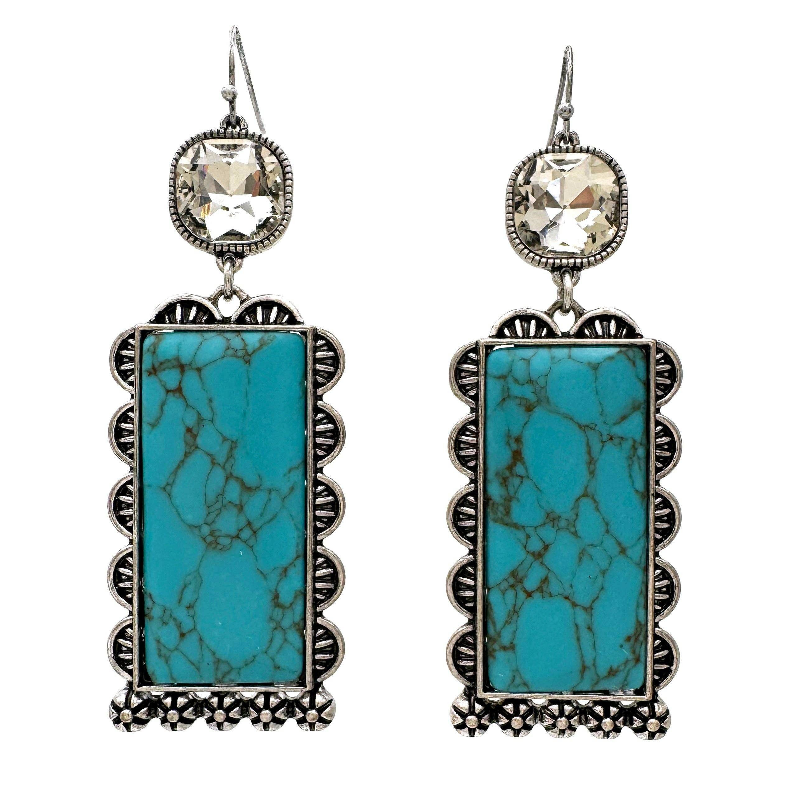 Other Boho Turquoise Elegance: Crystal-Studded Rectangle Earrings, Size ONE SIZE - 7 Thumbnail