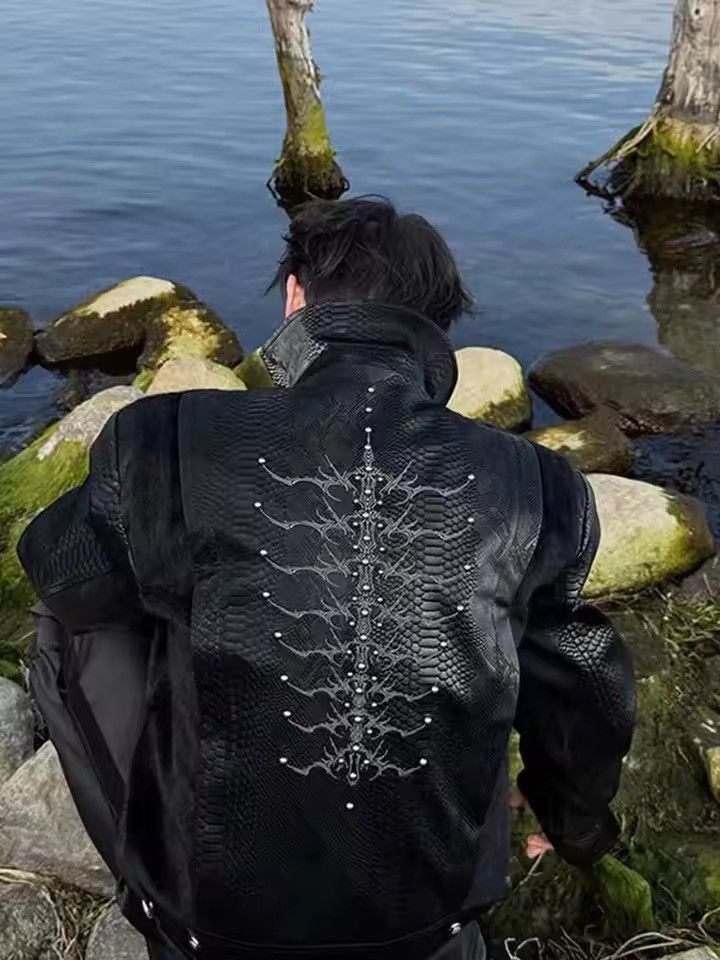 Japanese Brand Texture PU Leather Gothic Jacket – Embossed Snake Motif Size US L / EU 52-54 / 3 - 2 Thumbnail