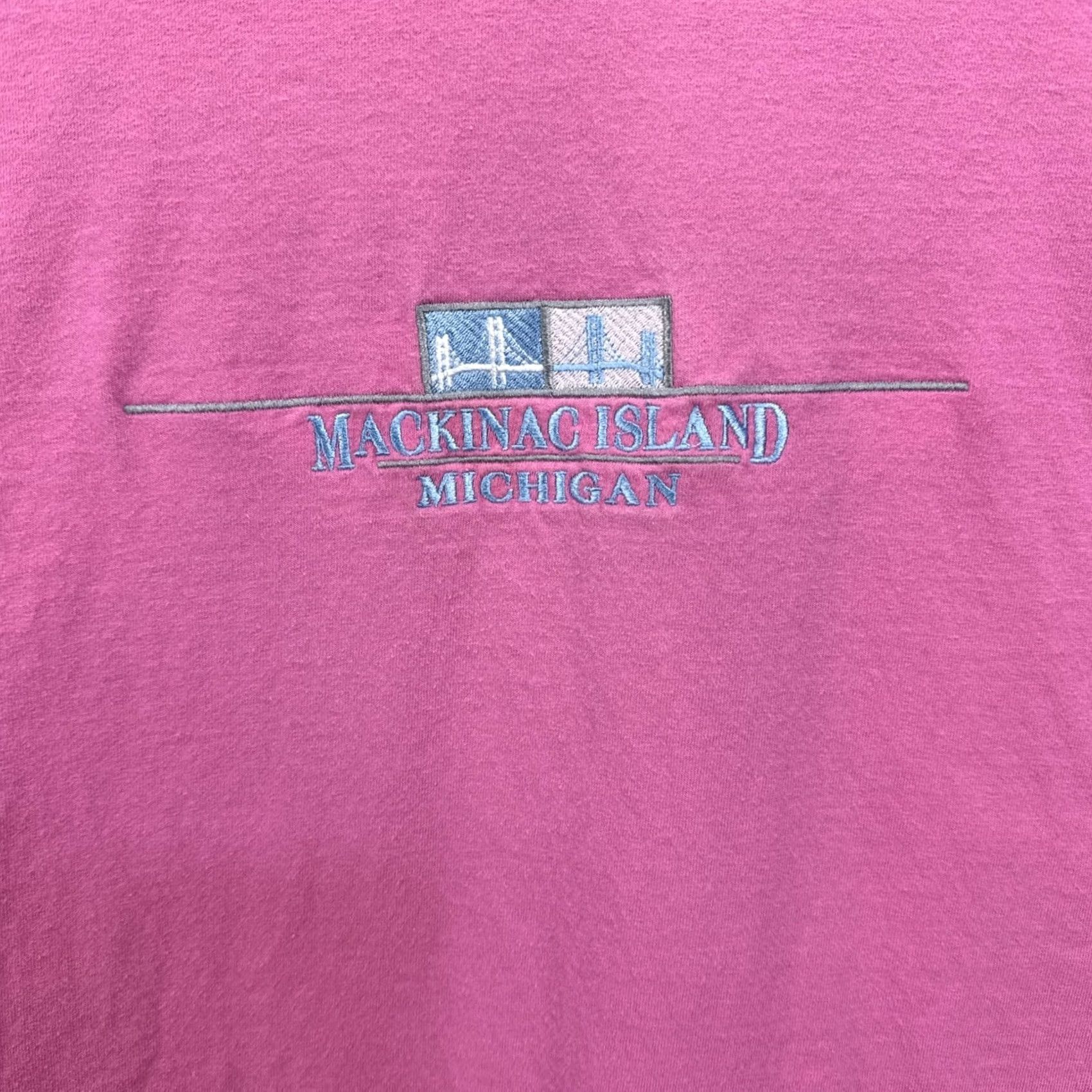 Gildan VINTAGE Mackinac Island T Shirt Pink Embroidered Medium Bridge Destination Shirt Womens 90s Nautical USA Cotton Gildan Size M / US 6-8 / IT 42-44 - 2 Thumbnail