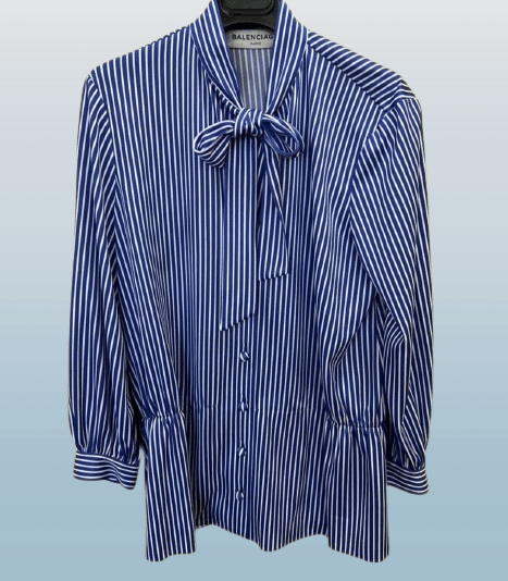 image of Balenciaga Blue Stripe Shirt With Pussy Bow Tie Fr36, Women's (Size XS)