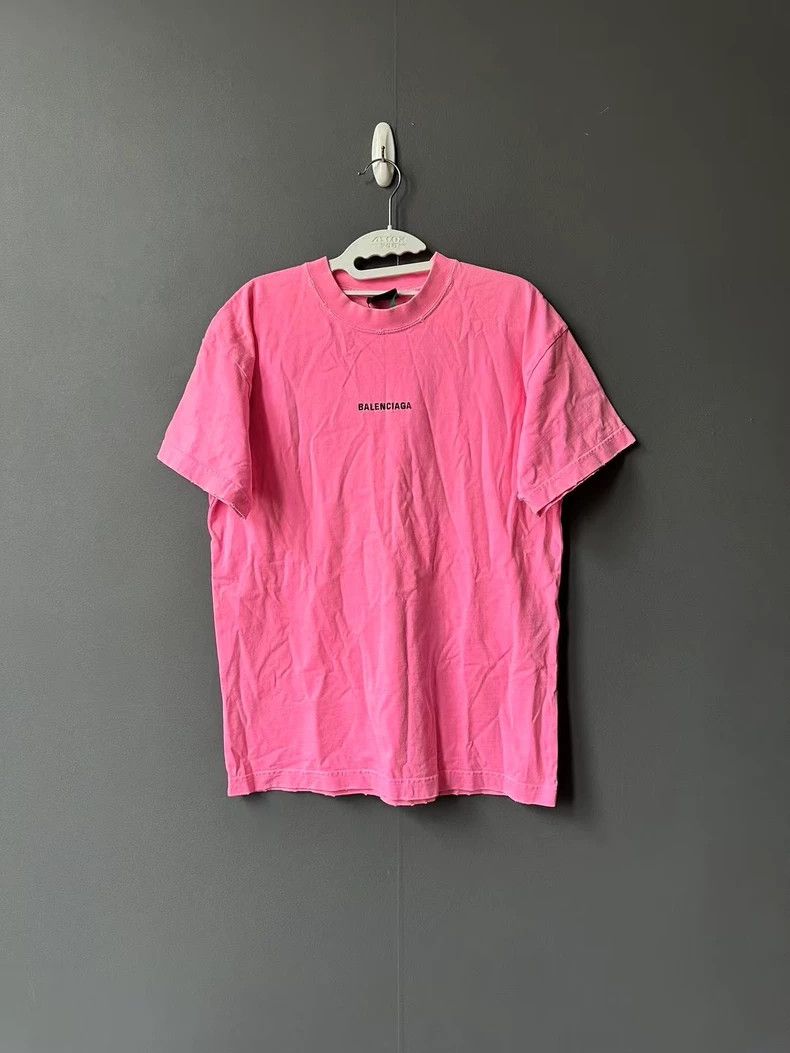 Balenciaga Pink Letter Print Short Sleeve T-shirt-dmc