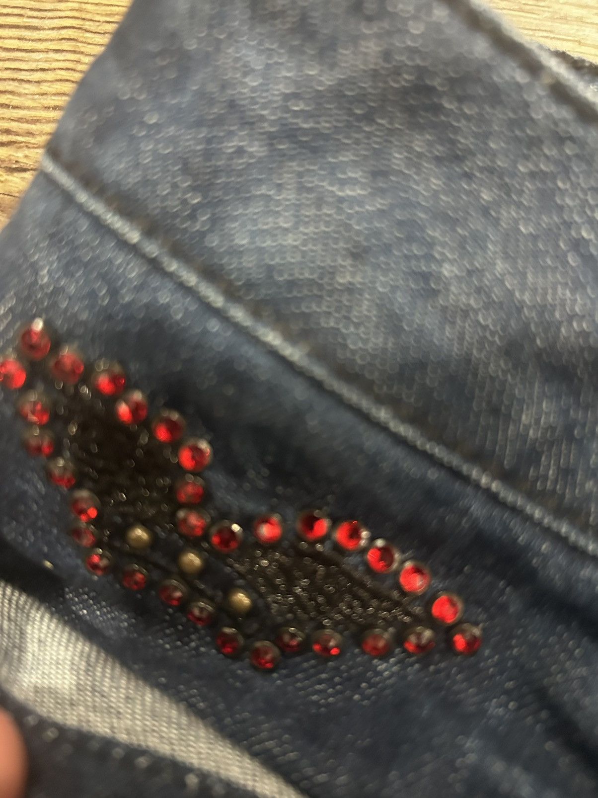 Robins Jeans 💥 Straight Blue Jeans with Custom Red Crystals 💥 Size US 38 / EU 54 - 7 Thumbnail