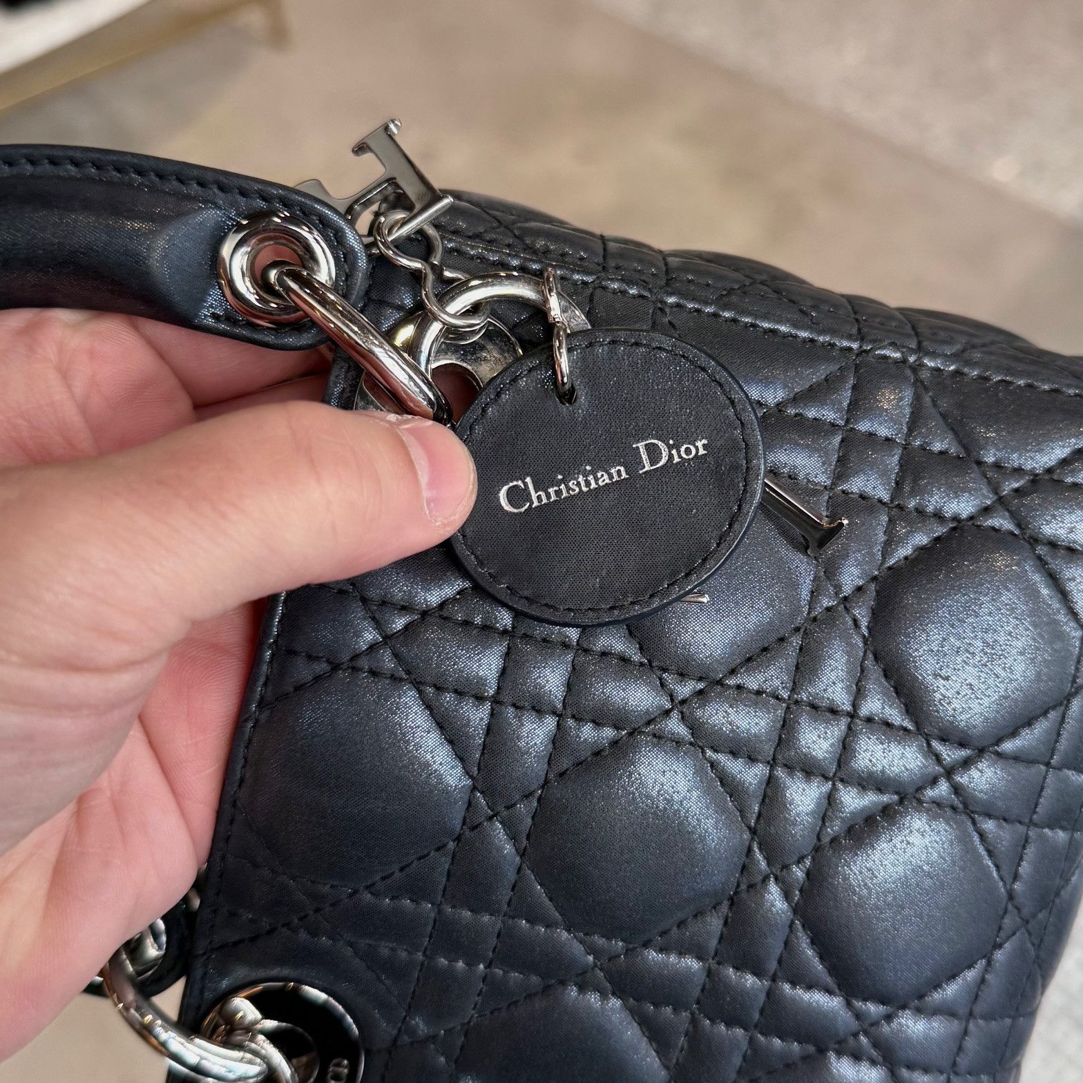 Dior Dior 2015 Metallic Midnight Blue Calfskin Mini Lady Dior Bag Size ONE SIZE - 13 Thumbnail