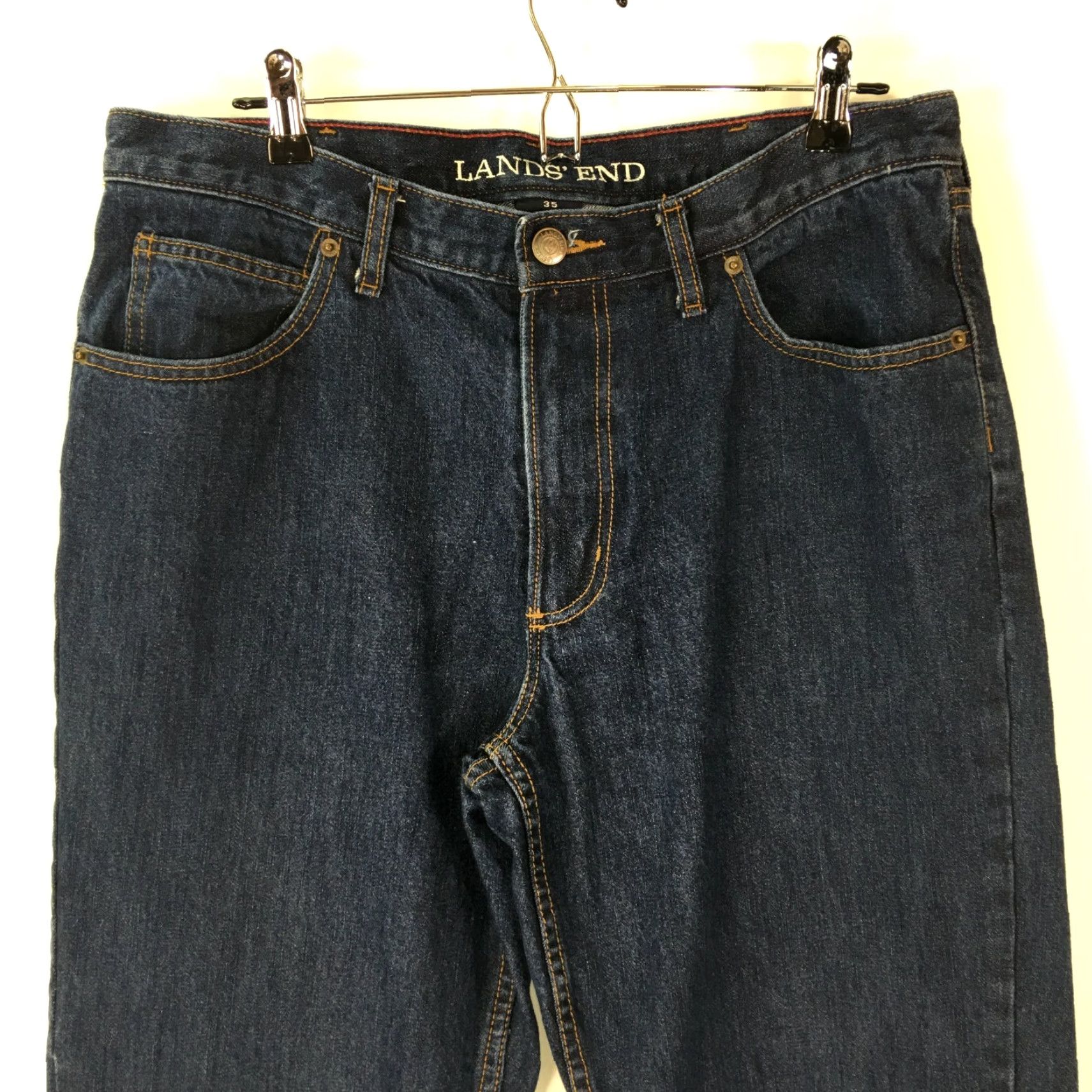 Lands' End LANDS' END Mens Jeans Distinctive Classic Straight Fit Blue Denim 35 Regular 34Inseam Mid Rise Belt Loops 5-Pocket Modern Comfort Size US 35 - 2 Thumbnail