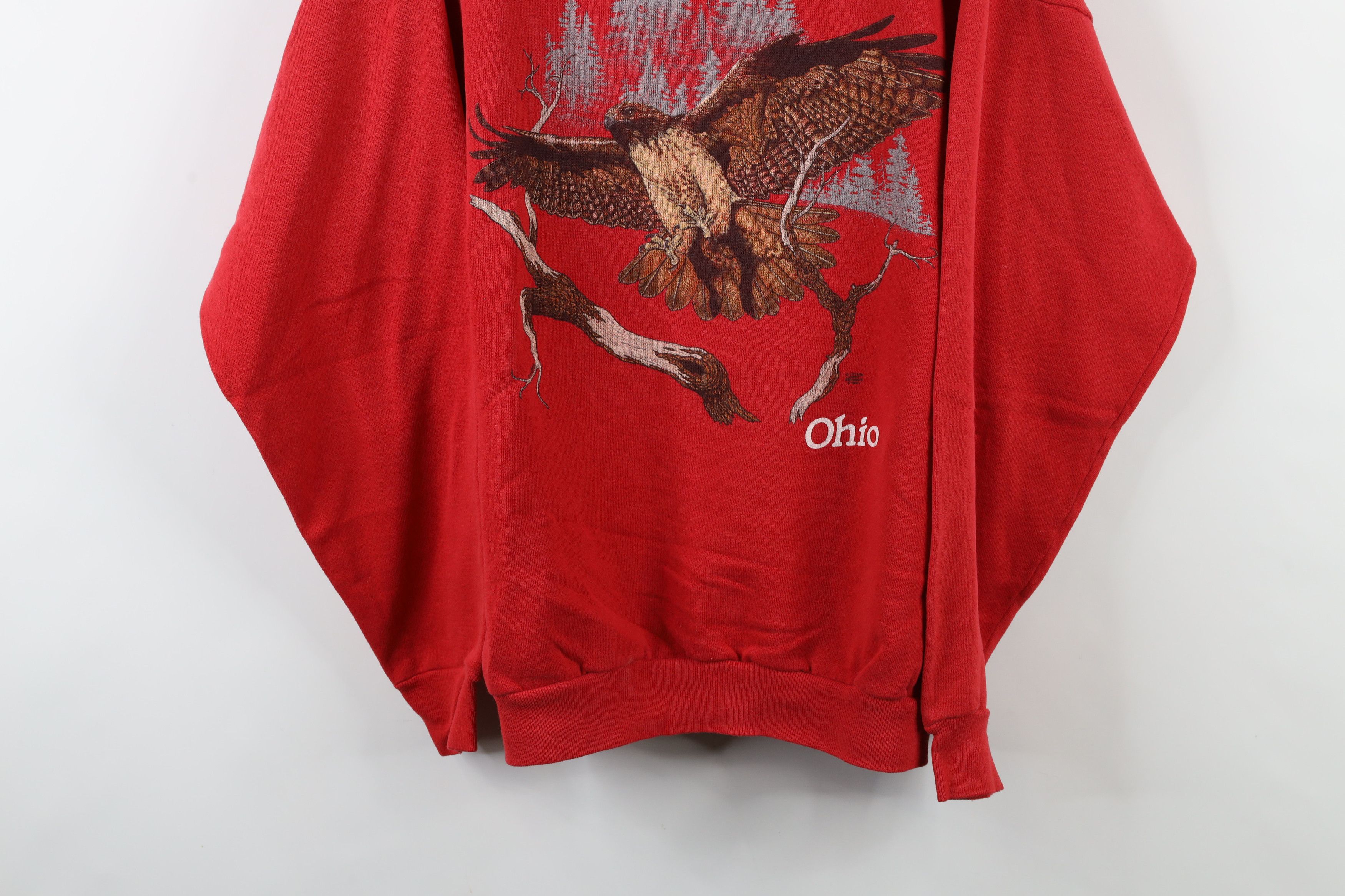 Vintage Vintage 90s Streetwear Ohio Nature Bird Sweatshirt Red USA Size US XXL / EU 58 / 5 - 3 Thumbnail