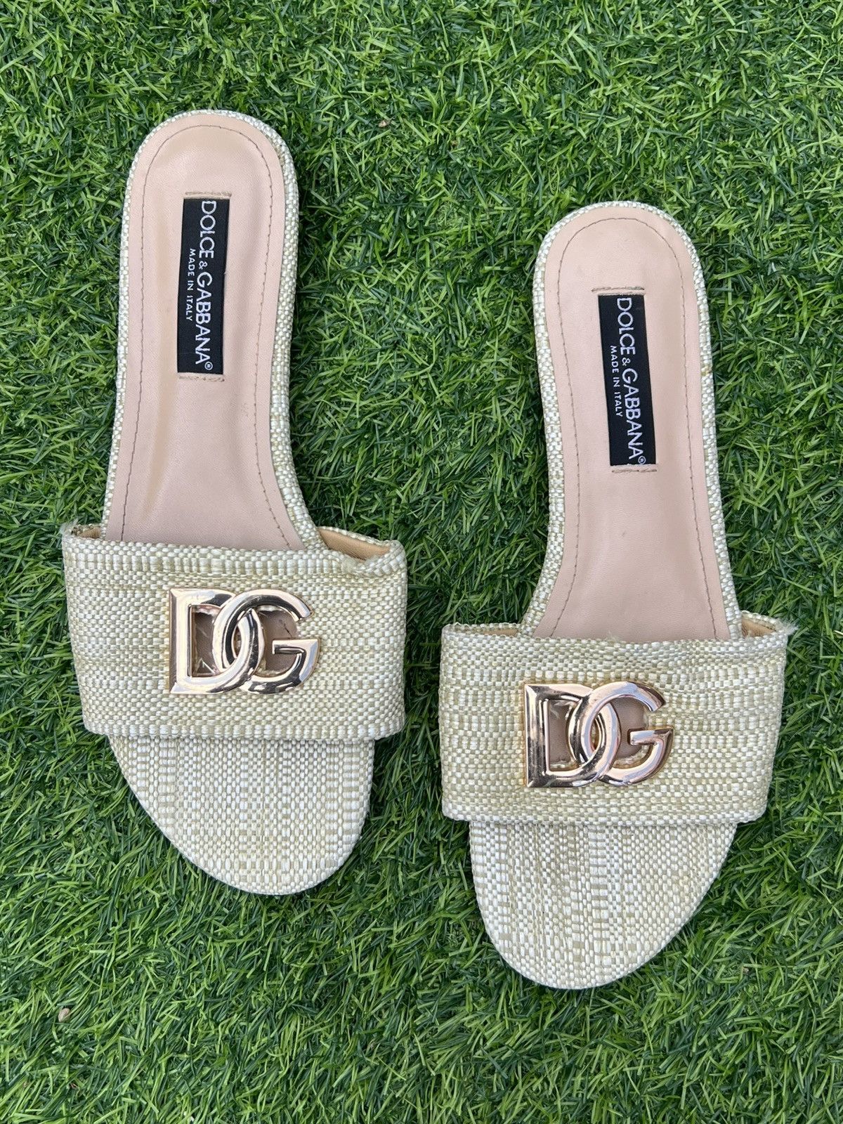Dolce & Gabbana Dolce & Gabbana DG Logo Woven Raffia Slide Sandals -size 39 Size US 9 / IT 39 - 1 Thumbnail