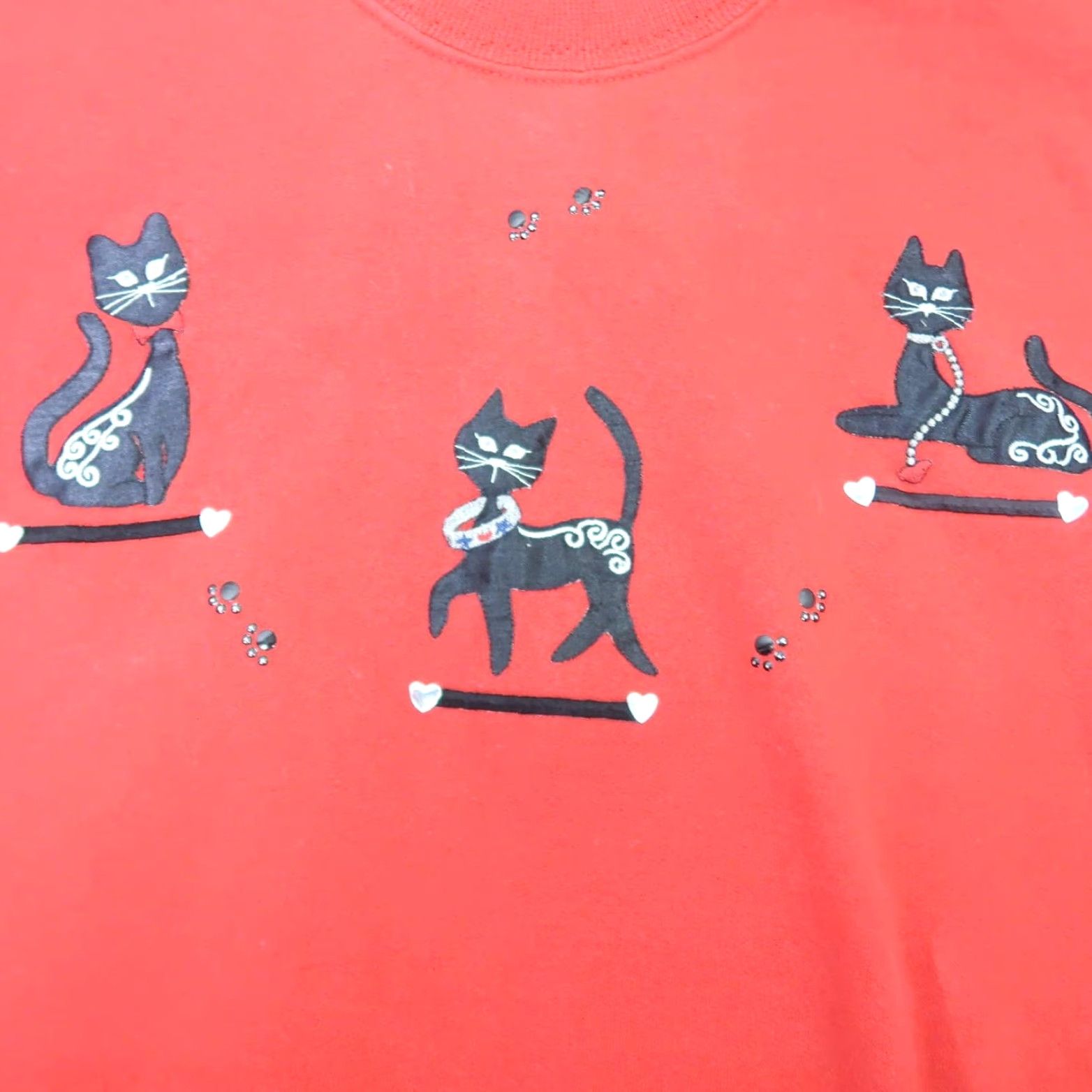 Vintage VINTAGE 90s Cat Graphic Red Black Crewneck Sweatshirt L Women Pullover Crew Neck Casual Long Sleeve Cotton Size L / US 10 / IT 46 - 2 Thumbnail