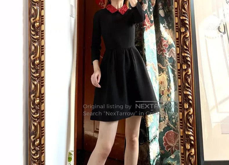 Valentino Valentino Wool silk dress with red petal leather collar an Size M / US 6-8 / IT 42-44 - 3 Thumbnail