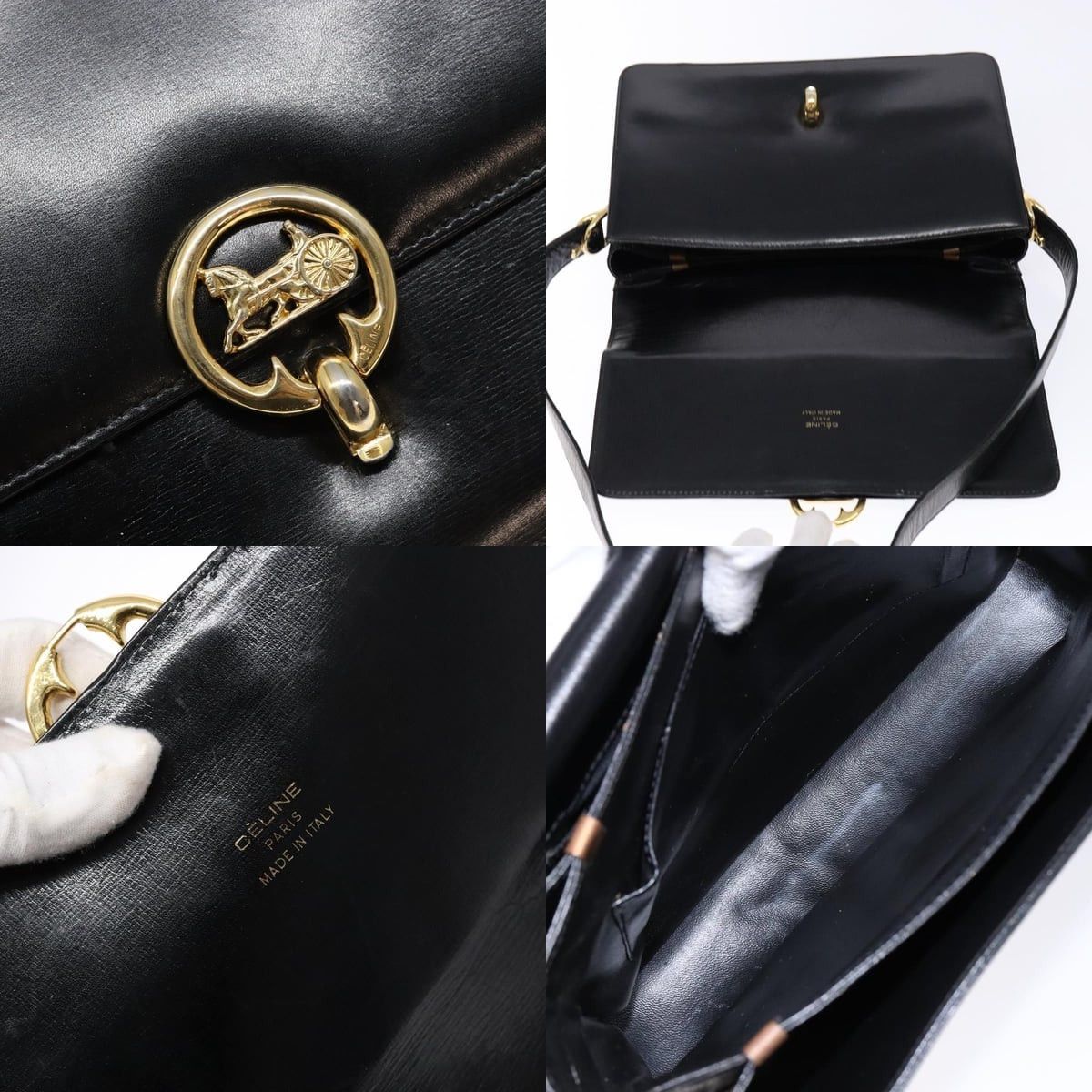 Celine CELINE Horse Carriage Shoulder Bag Leather Black Gold Size ONE SIZE - 11 Thumbnail
