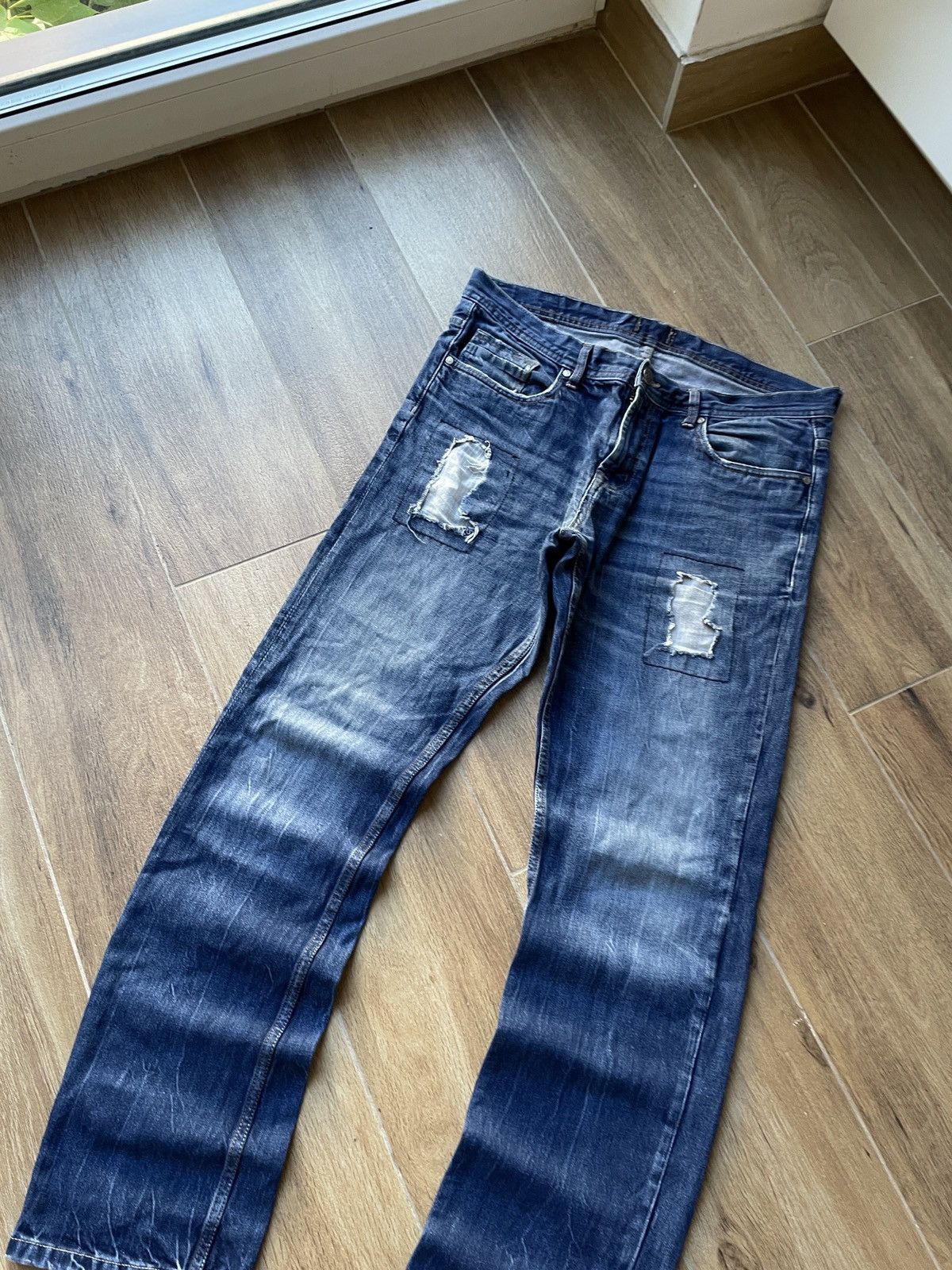 Japanese Brand Vintage Disstressed Jeans Flared Wide Slim Faded Mud Washed Size US 34 / EU 50 - 3 Thumbnail