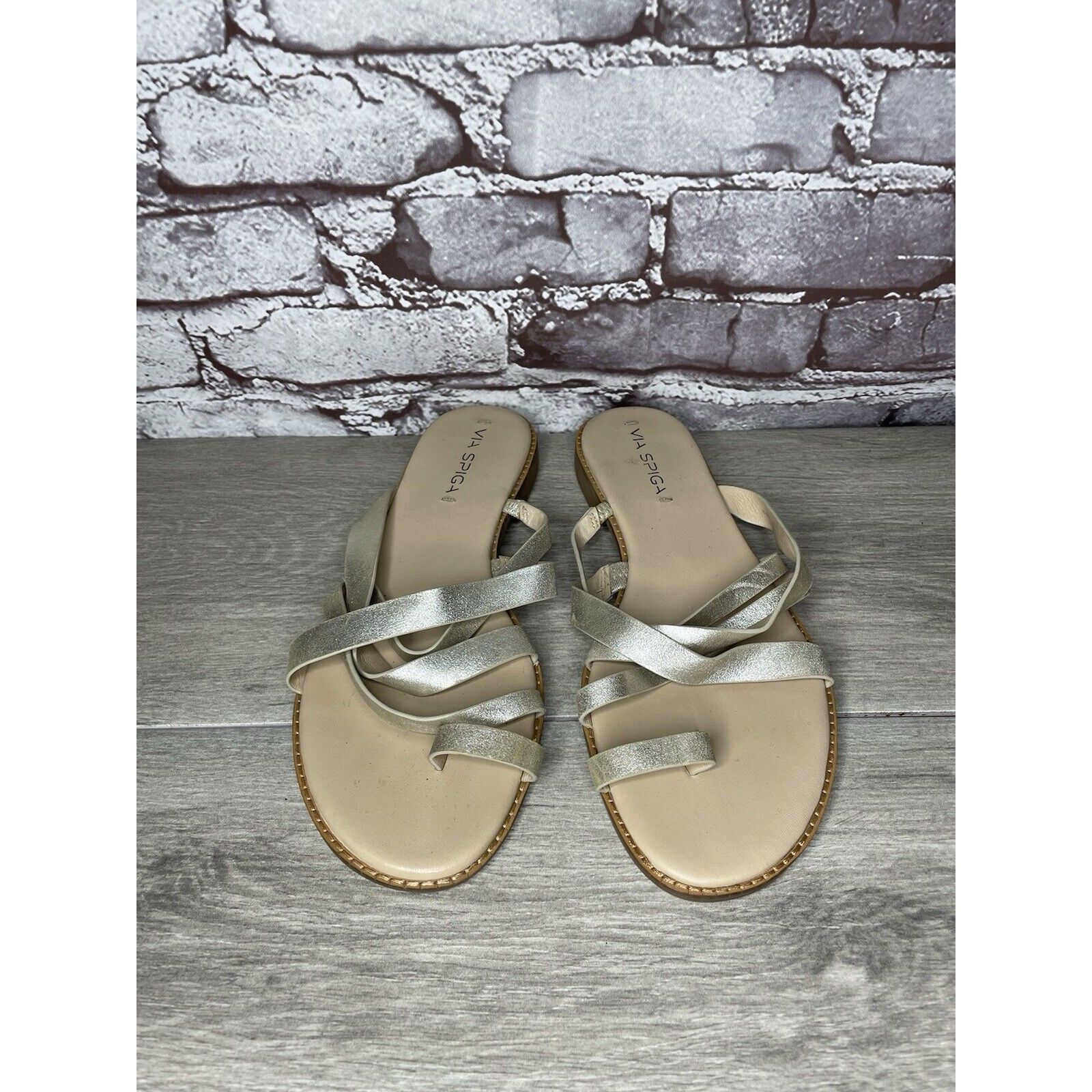 Other Via Spiga Metallic Silver Leather Toe Post Slides Sandals Wo Size US 10 / IT 40 - 20 Thumbnail